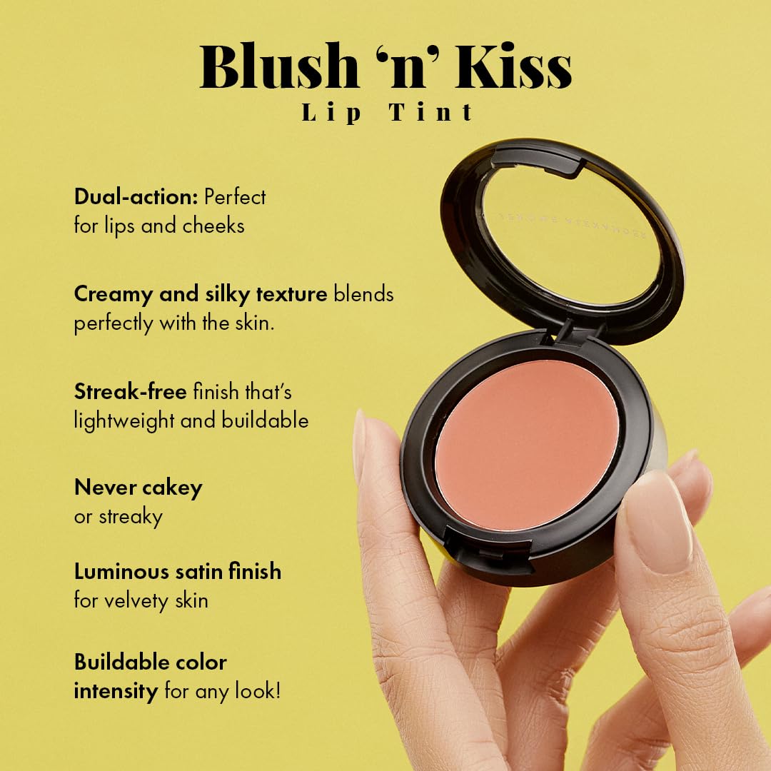 Jerome Alexander Blush ‘n’ Kiss Cream for Cheeks & Lips | Creamy, Lightweight, Buildable Coverage | Blush Balm Face Makeup|Tint Jam