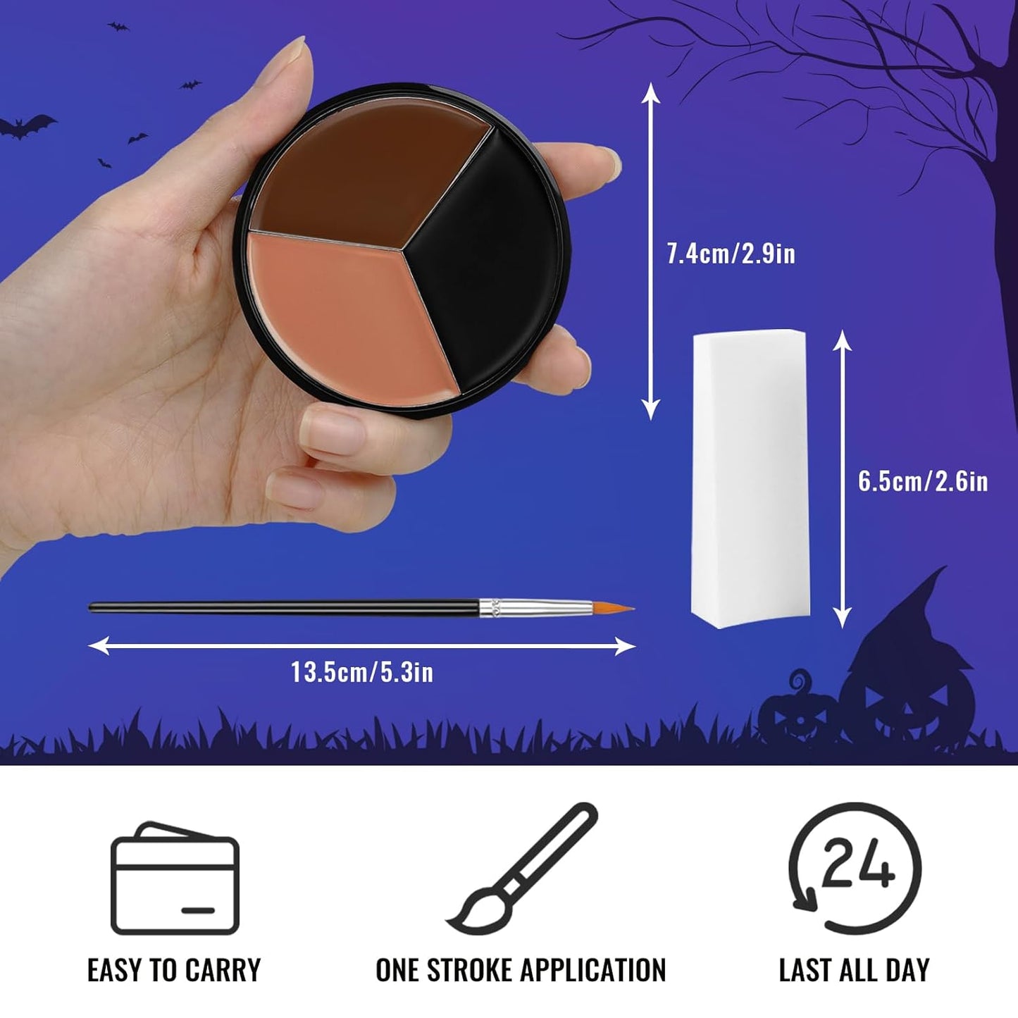 Black Brown Terracotta Face Paint + 3PC Sponge + Brush Body Paint Set, Colored Eye Black for Baseball Softball Sport Games, Werewolf, Deer Face Painting for Halloween, Cosplay, Costume, Theme Parties