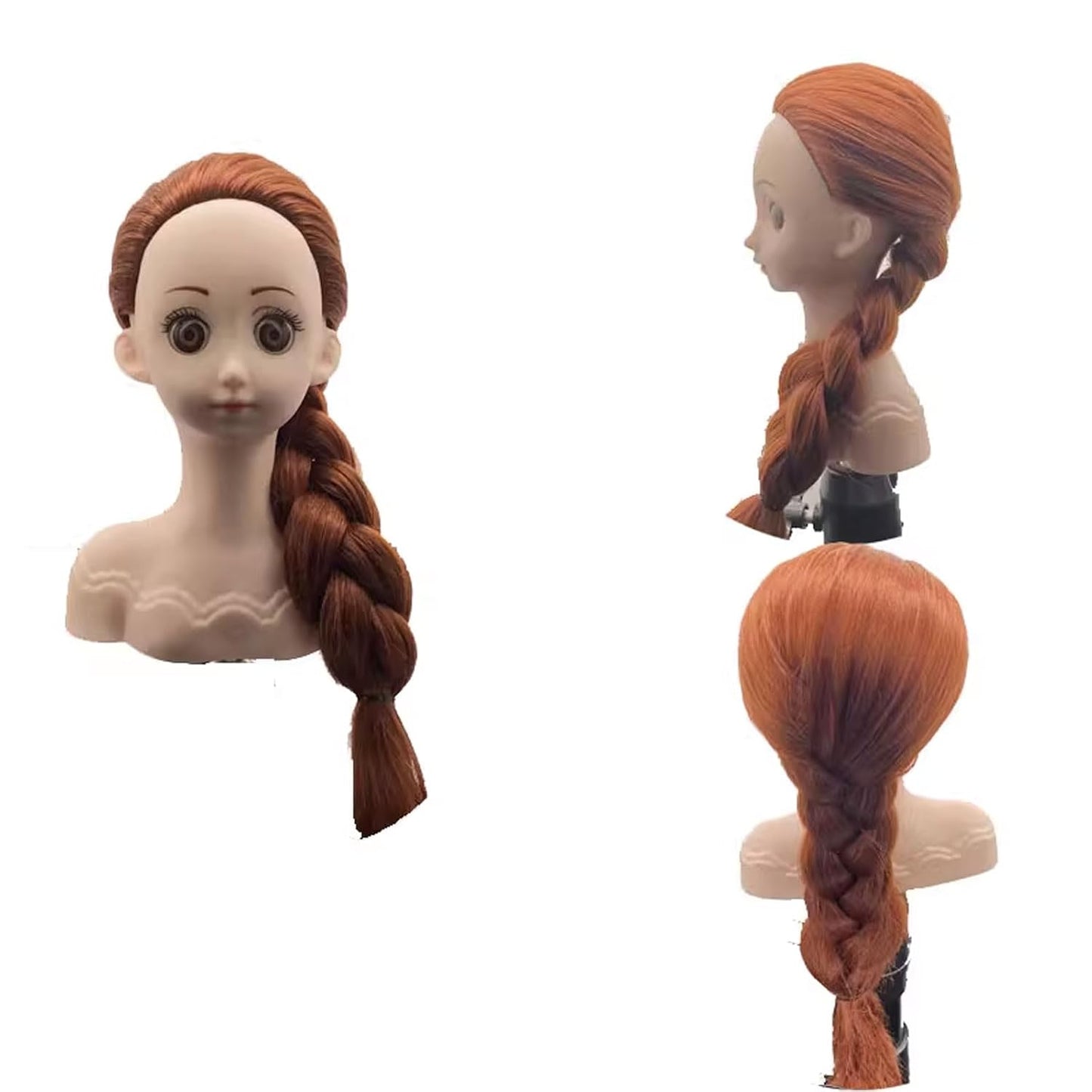 Small Doll Head For Hair Styling,Mini Synthetic Mannequin Head,Doll Head With Clamp Holder & Tools, Practice Doll Head For Hair Braiding,Styling and Cutting with Two Bows (Dark Brown)