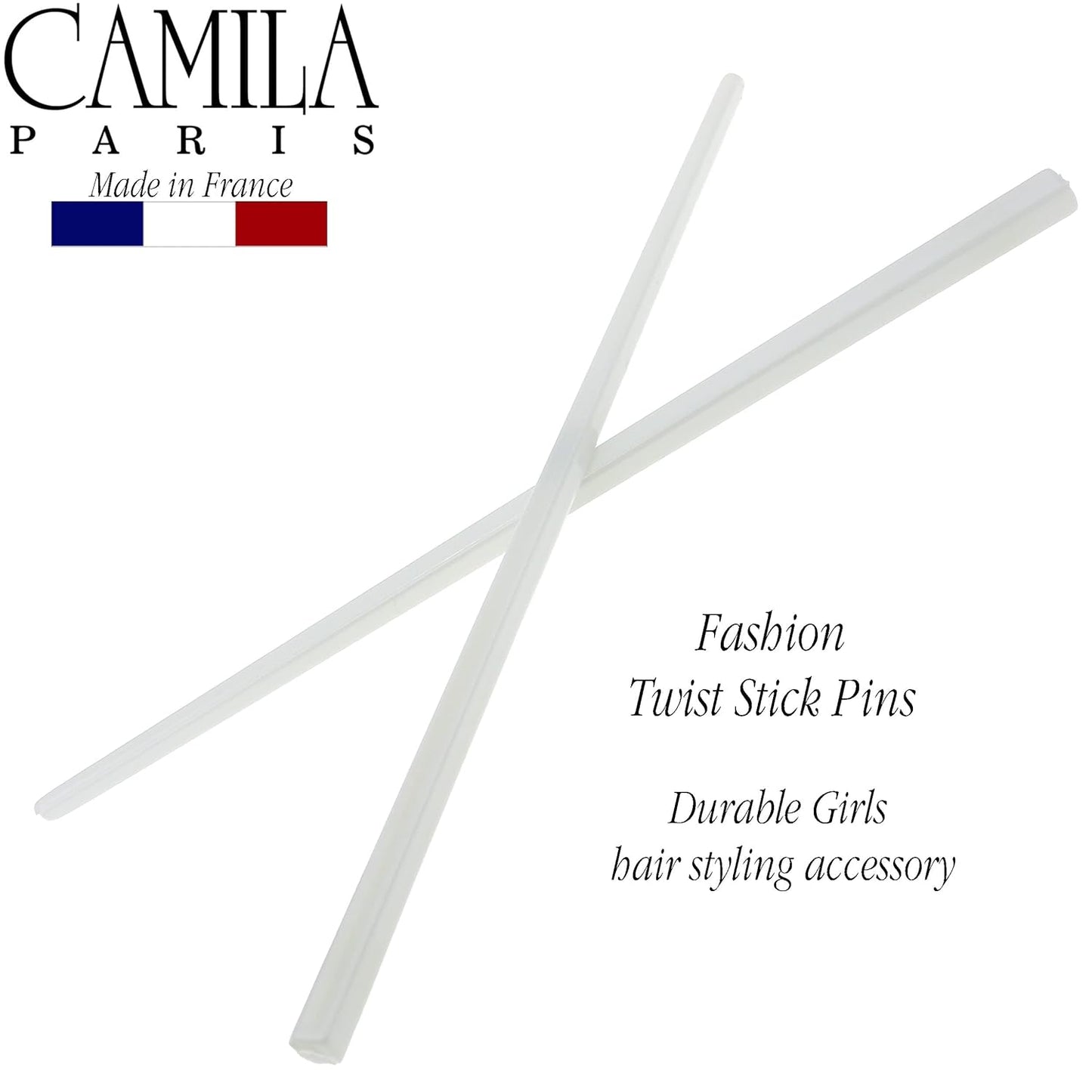 Camila Paris CP3177 French Twist Stick Hair Pin, Set of 2 White, Girls Chopsticks Hair Pins for Girls Spiral Updo Chignon Bun Holder, Styling Hair Accessories for Women, Made in France