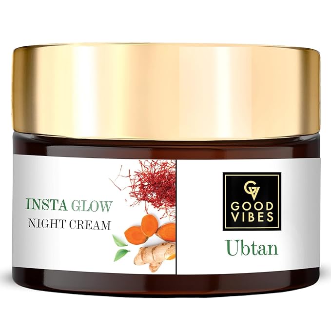 Good Vibes Ubtan Night Cream | with Saffron Turmeric & Vitamin B3 | Hydrating Overnight Restorative Moisturizer for Skin | No Parabens or Sulfates 1.76 Oz/50ml