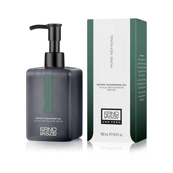 Erno Laszlo Detox Cleansing Oil, Lightweight Facial Cleanser Helps Dissolve Makeup and Impurities with Charcoal and Shea Butter, Deep Cleansing Oil, 6.4 Fl Oz