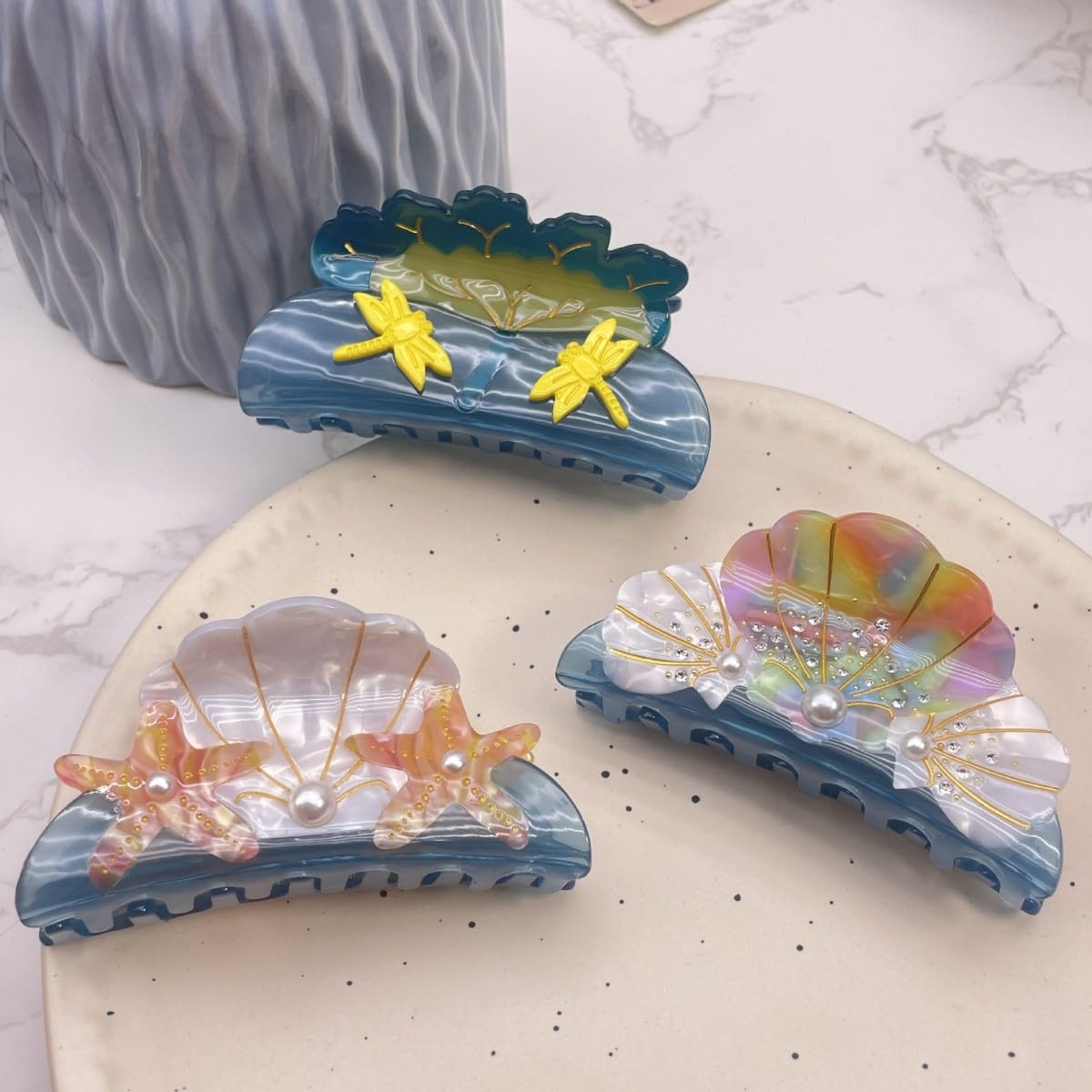 Fish and Lotus Hair Clip,Acetate Hair Claw,Small Hair Clips for Women