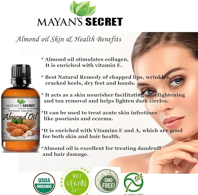 Pure Carrier and Essential Oils for Skin Care, Hair, Body Moisturizer for Face-Anti Aging Skin Care (Almond, 4oz)