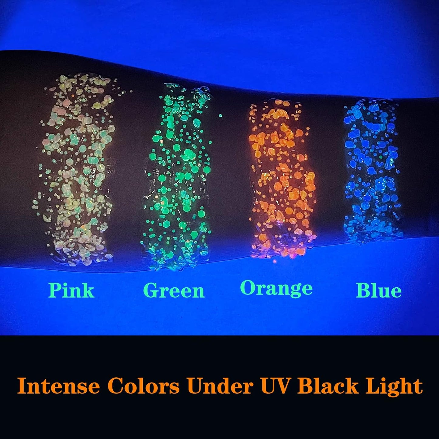 MEICOLY Glow in The Dark Body Face Glitter Gel,Luminous Halloween Sequins Chunky Glitter, Self-Adhesive Neon UV Blacklight Glitter for Body Face Hair Festival Sparkling Body Glitter for Women,Blue