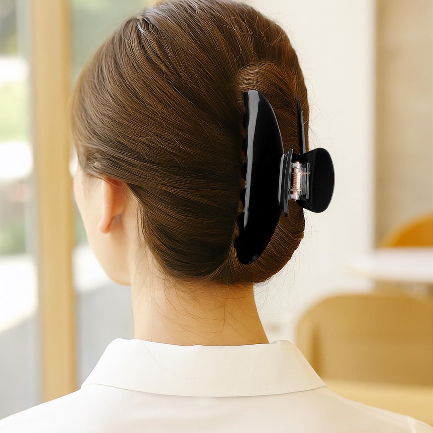 MAORULU Cute Claw Clip for Women – 4'' Large Acetate Hair Clips for Thick Thin Curly Long Hair, Durable Hair Clamps Non-slip Jaw Clip, Strong Hold, Stylish French Design (Solid Black)