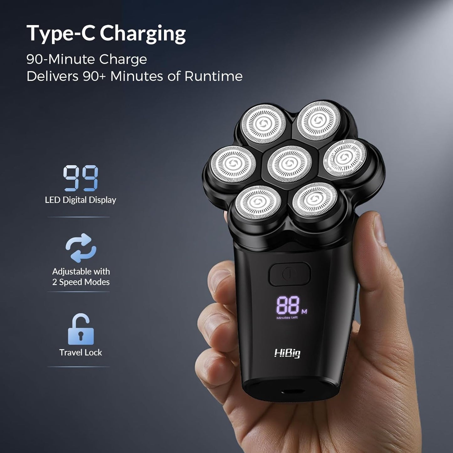 Head Shavers for Bald Men - 7D Arc Magnetic Detachable Electric Razor, Waterproof Wet Dry 5-in-1 Electric Shaving & Grooming Kit, LED Display Rechargeable Head & Body Hair Shaver, Black