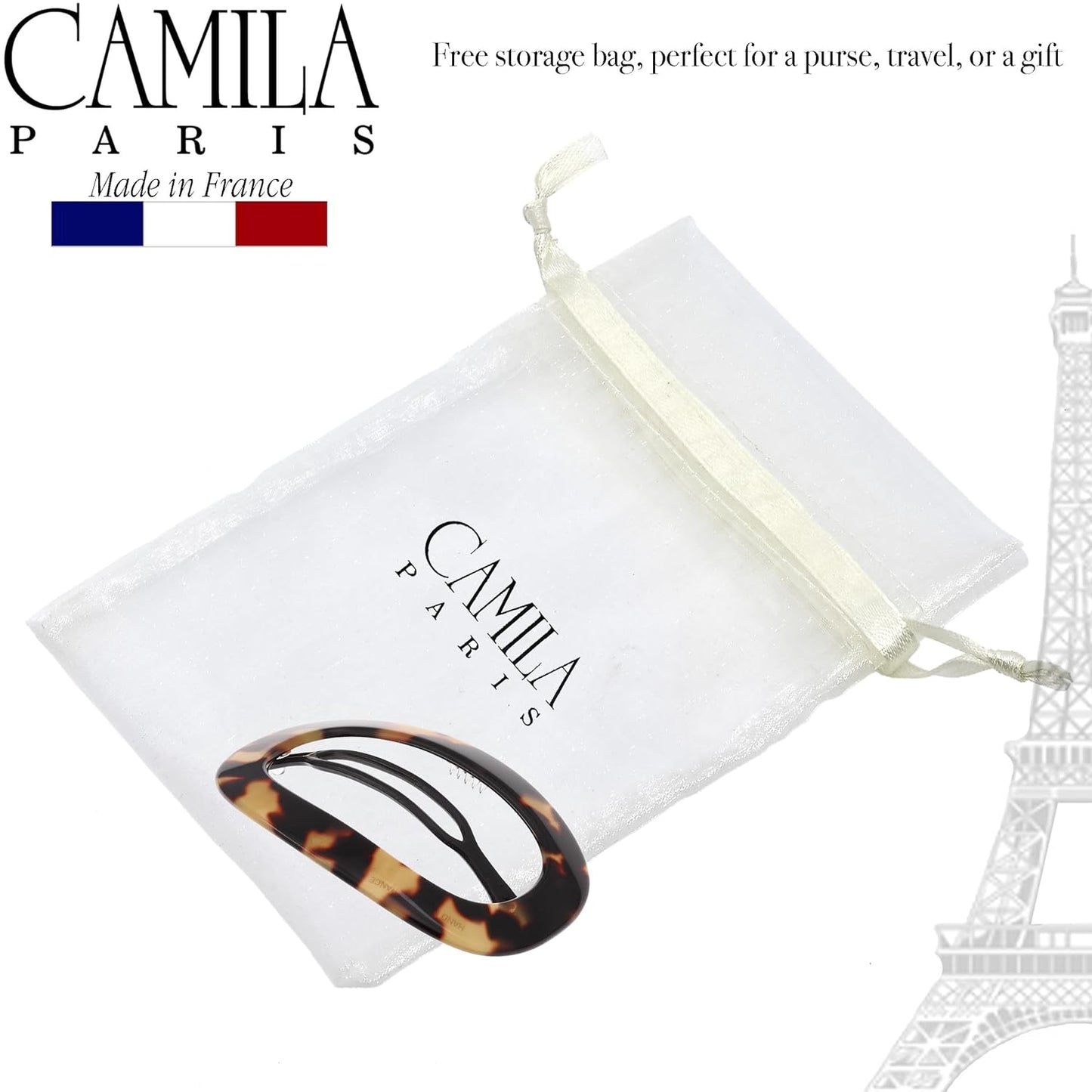 Camila Paris CP2793 French Hair Barrette Clip for Women, Handmade, Tokyo, Slide-in Metal-Free Closure, Strong Hold Grip Hair Clips for Girls, No Slip Durable Styling Hair Accessories, Made in France
