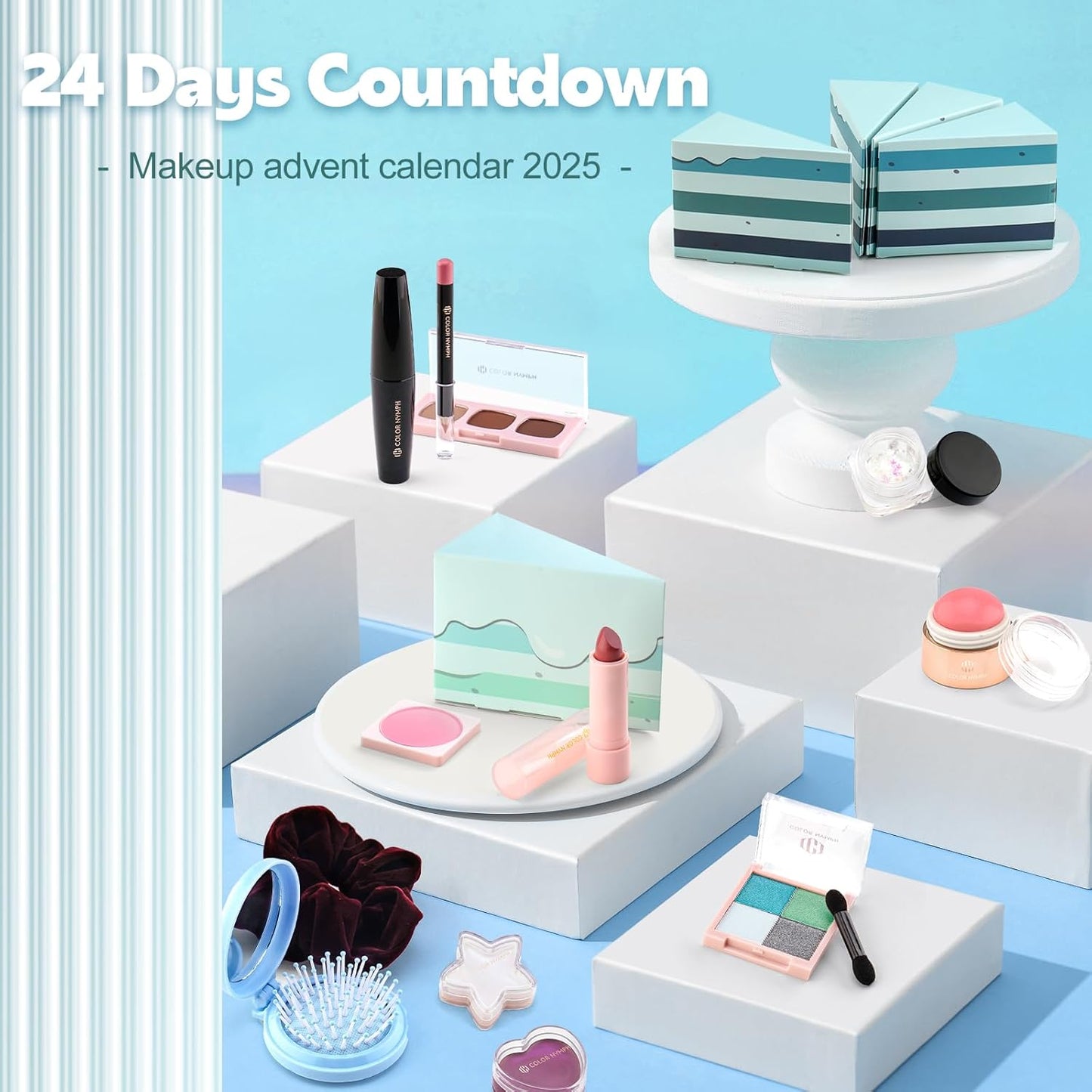 Color Nymph Makeup Advent Calendar 2025, 24 Days Advent Calendar Mystery Box for Christmas, Makeup Gift Sets - Xmas Beauty Countdown Calendar Cosmetics Kit for Women Girls Teens Daughters #Mint Green