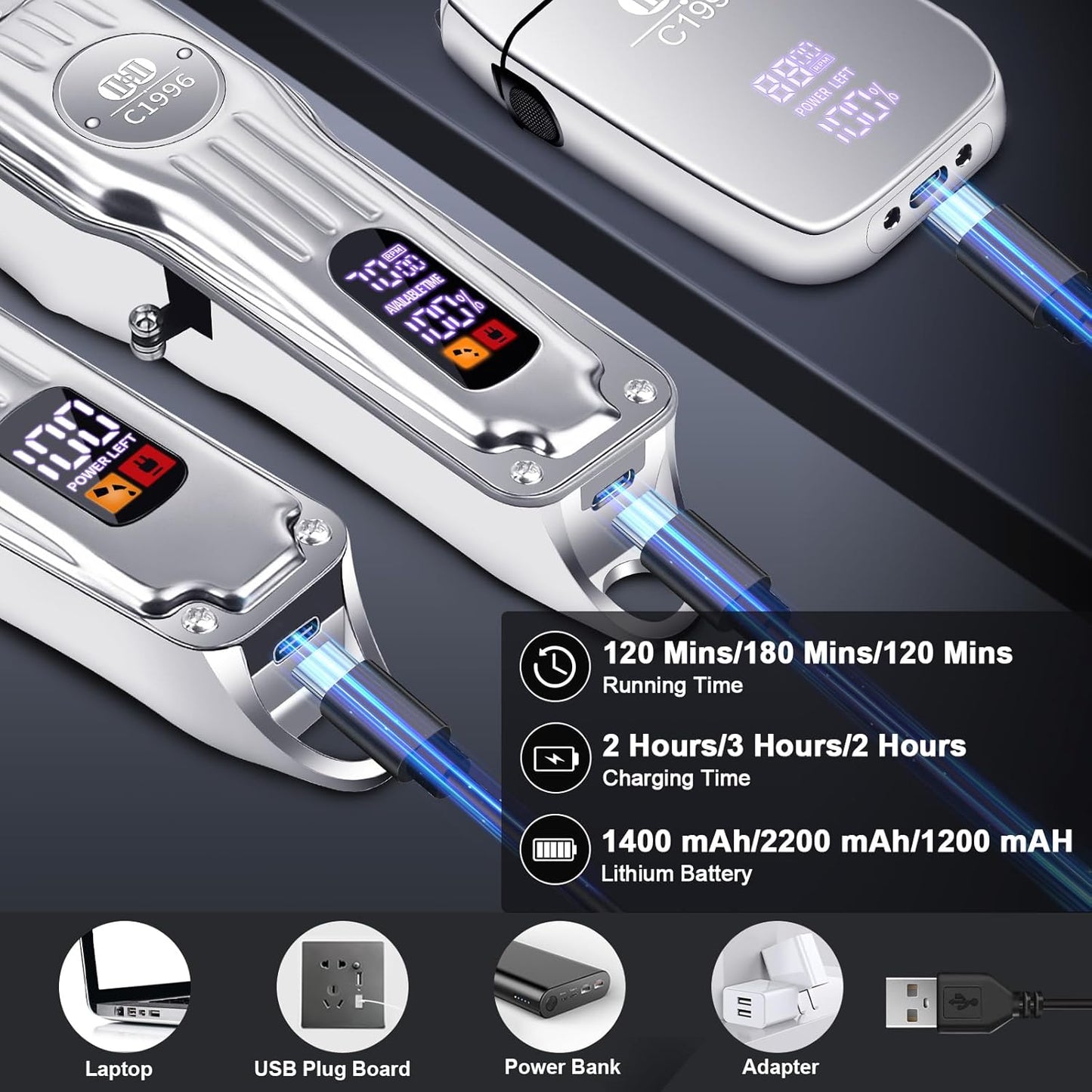 CIICII Mens Hair Clippers and Trimmers Set, Professional Cordless Barber Clippers for Hair Cutting Kit (Electric Razor Shavers & Beard/Hair Trimmer Haircut Kit) Clippers for Men DIY Home Salon