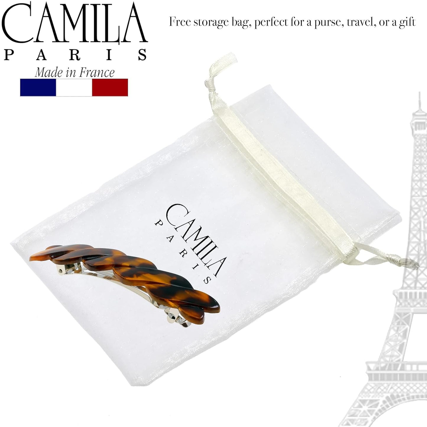 Camila Paris CP2881 French Hair Barrette Clip for Girls Braided, Tokyo Automatic Clasp, Strong Hold Grip Hair Clips for Women, No Slip and Durable Styling Girls Hair Accessories, Made in France
