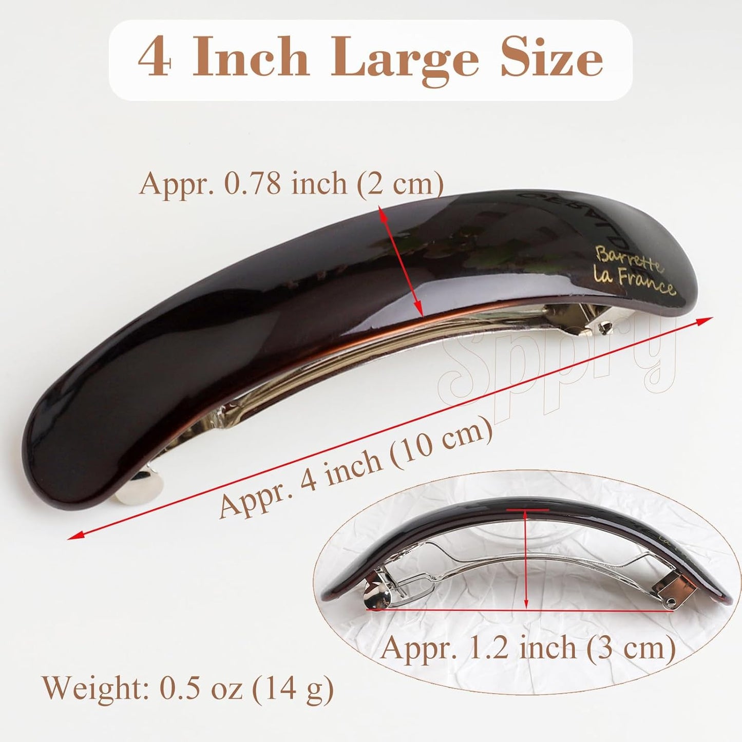 French Large Arc-shaped Adjustable Hair Clip Barrette for Women, Automatic Clasp (Light Coffee)