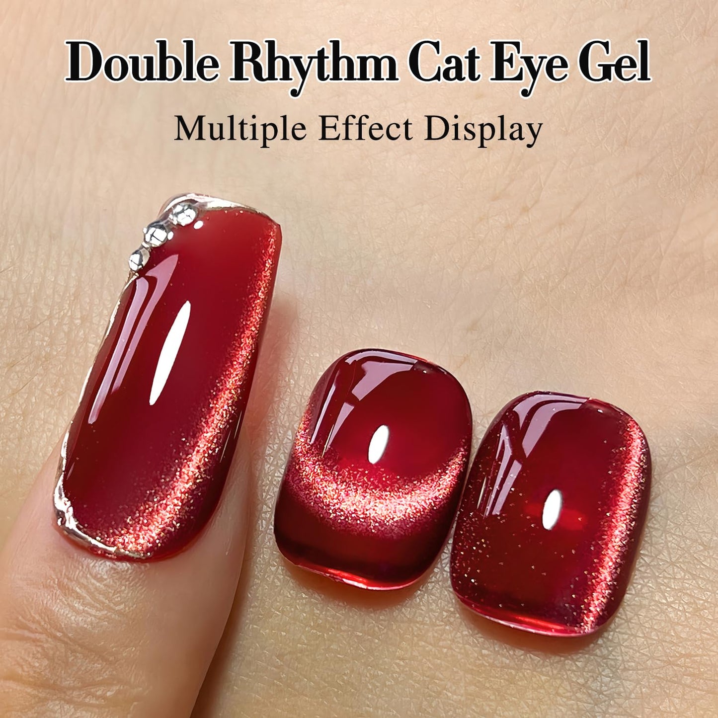 Double Rhythm Jelly Glass Cat Eye Gel Polish with Magnet 15ML Holographic Glitter Shimmer Translucent Sheer Color Magnetic Nail Polish Salon DIY at Home (Dark Red-MC1054)