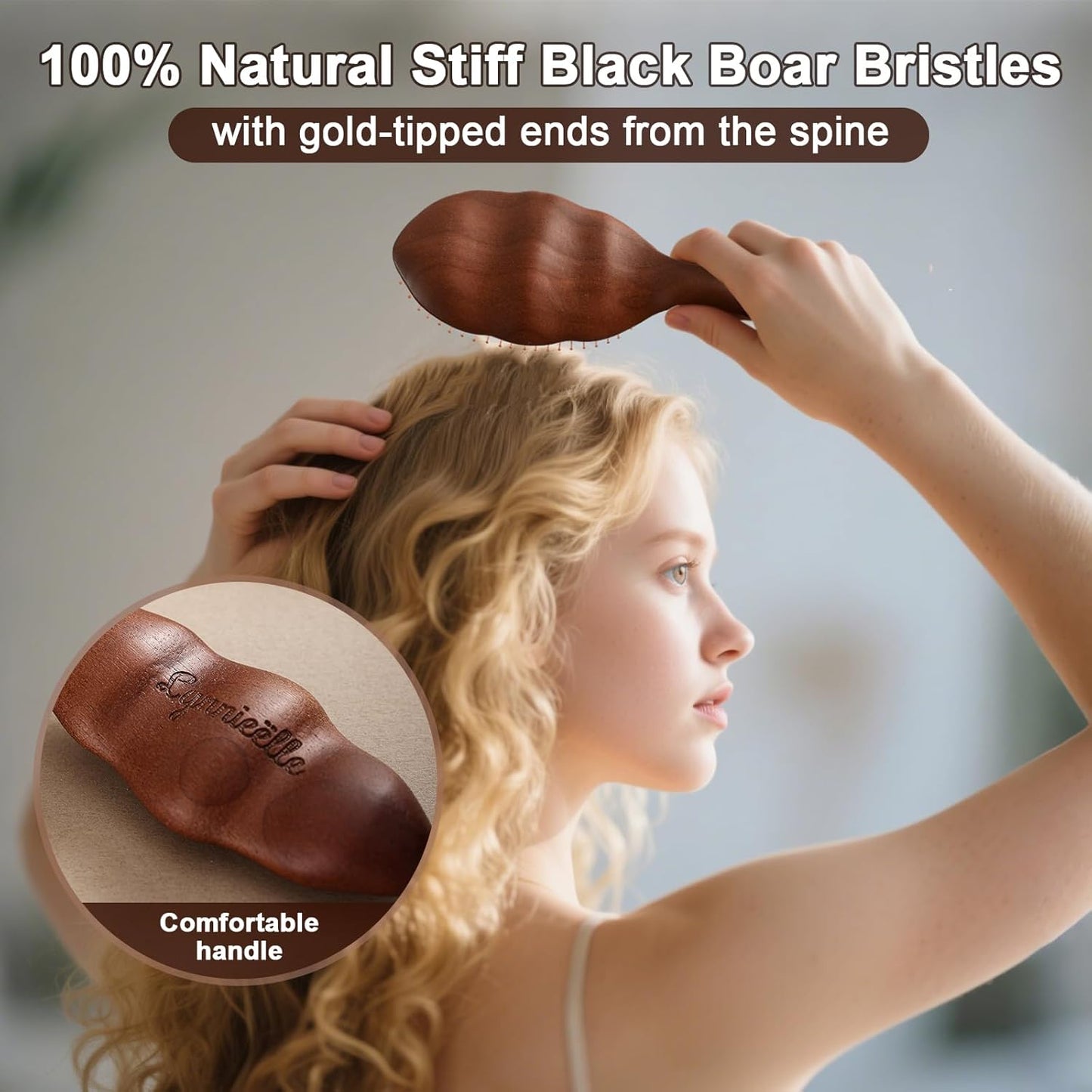 Premium Solid Wood Hair Brush, Nylon & Boar Bristle With Cushion Base, Exquisite Design, Detangling Hairbrush for all hair types