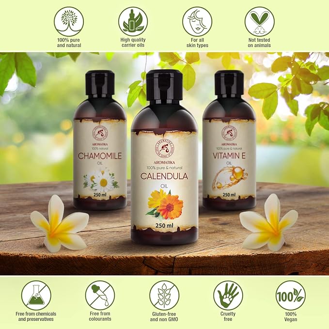 Calendula Oil 8.5 Fl Oz (250ml) - Calendula Officinalis Flower Extract – Infused - Almond Oil Base - 100% Pure & Natural - Marigold Oil – Benefits for Skin, Nails, Hair, Face, Body