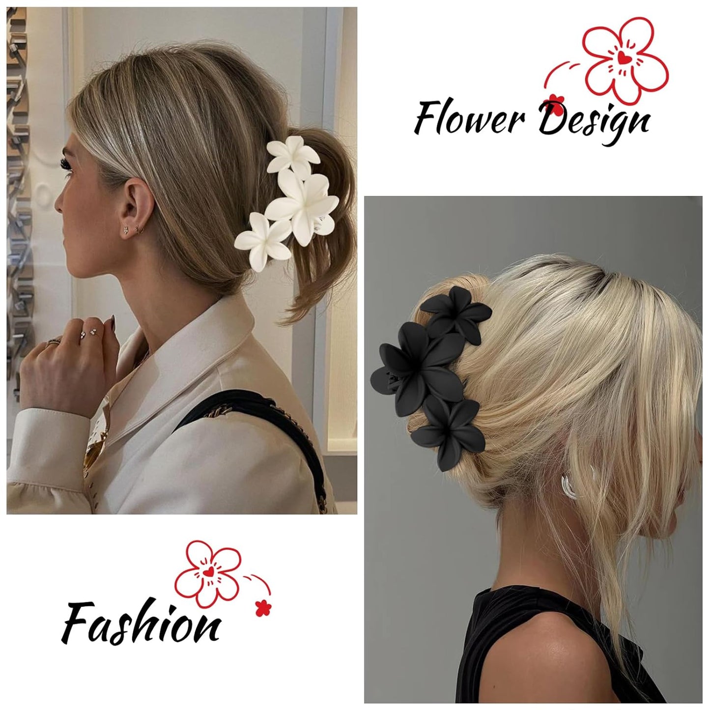 Hawaiian Plumeria Flower Hair Clips for Women Large Matte Claw Clips for Girls Non-Slip Claw Clips for Thick and Thin Hair Strong Hold Beach Hair Accessories 4 PCS