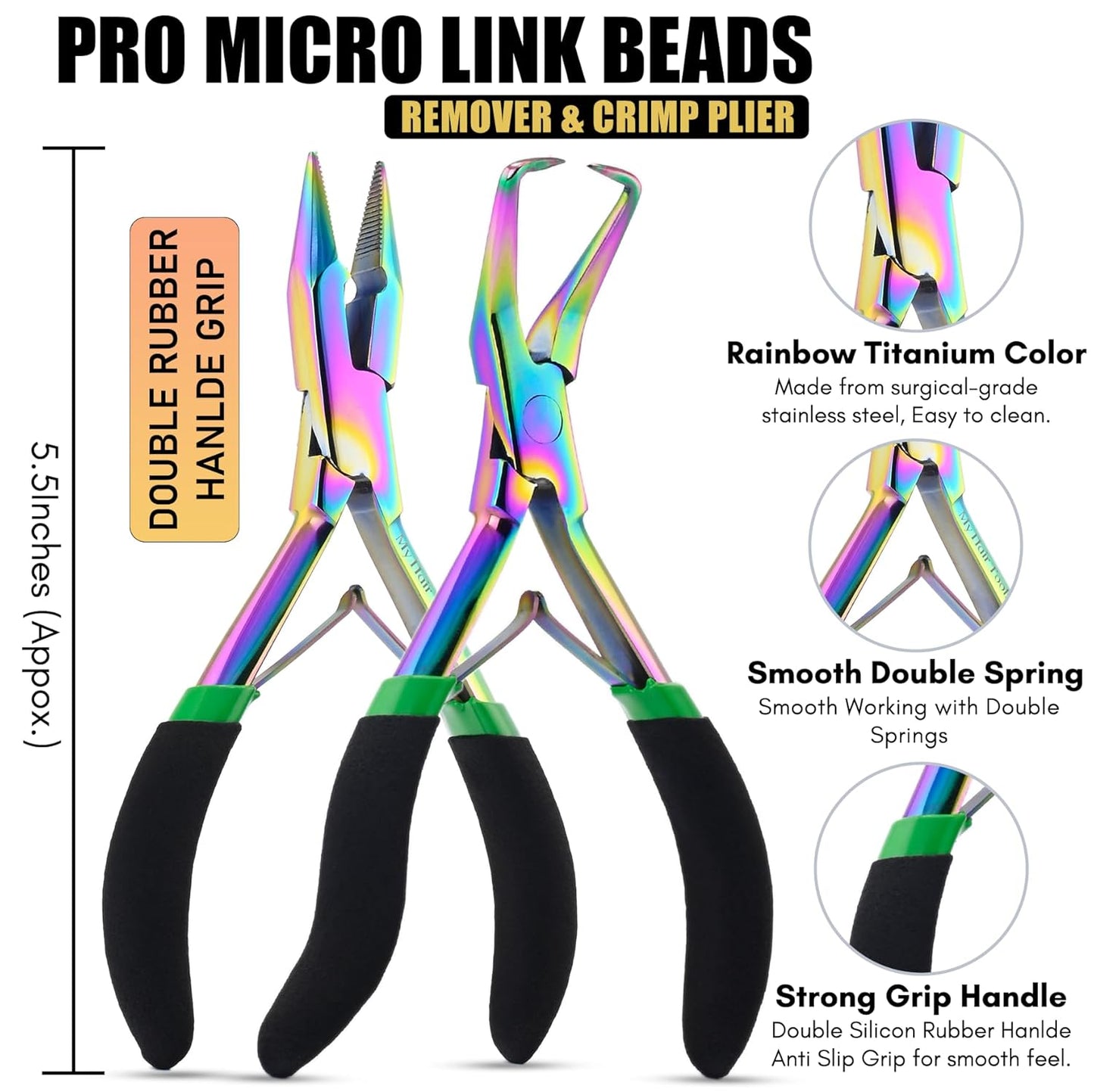 My Hair Tools Professional Hair Extension Tools Kit Includes Micro Link Beads Remover & Crimp Pliers Set, Hair Cutting & Styling Scissors Set, Hair Parting Tool, Hair Extensions Loop Tool (Rainbow)