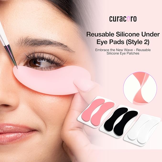 Curacoro Reusable Eye Pads, Silicone Under Eye Patches Lash Lift Cover Eyelash Extension | Soft Pads for Sensitive Skin during Eyelash Perm Lamination & Lash Extensions Remover (Pink, Style 2)