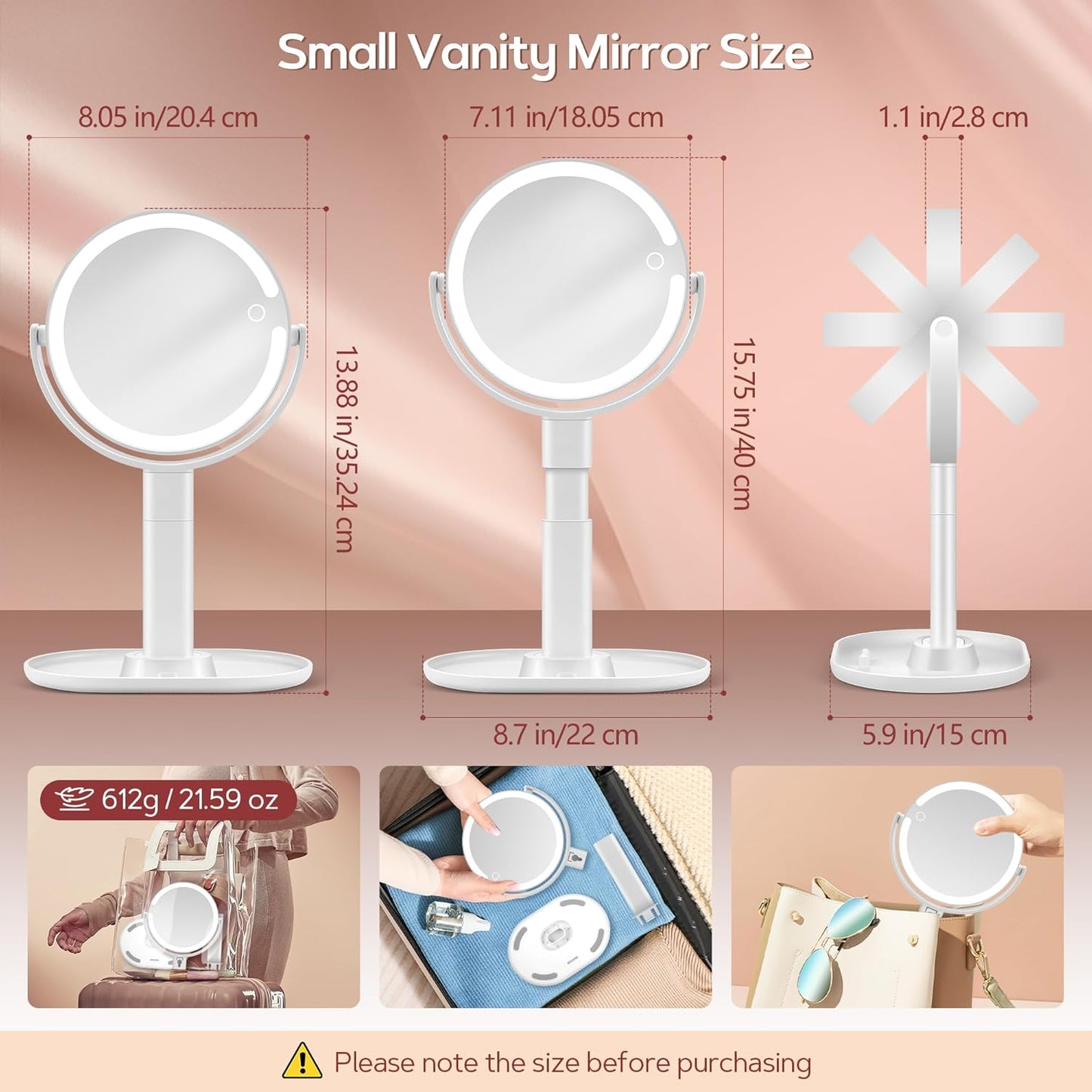 B Beauty Planet Makeup Mirror with Lights, Lighted Magnifying Mirror 30X with 3 Lighting and Adjustable Brightness, 2-Sided Height Adjustable Vanity Mirror for Bathroom, Gifts for Women White
