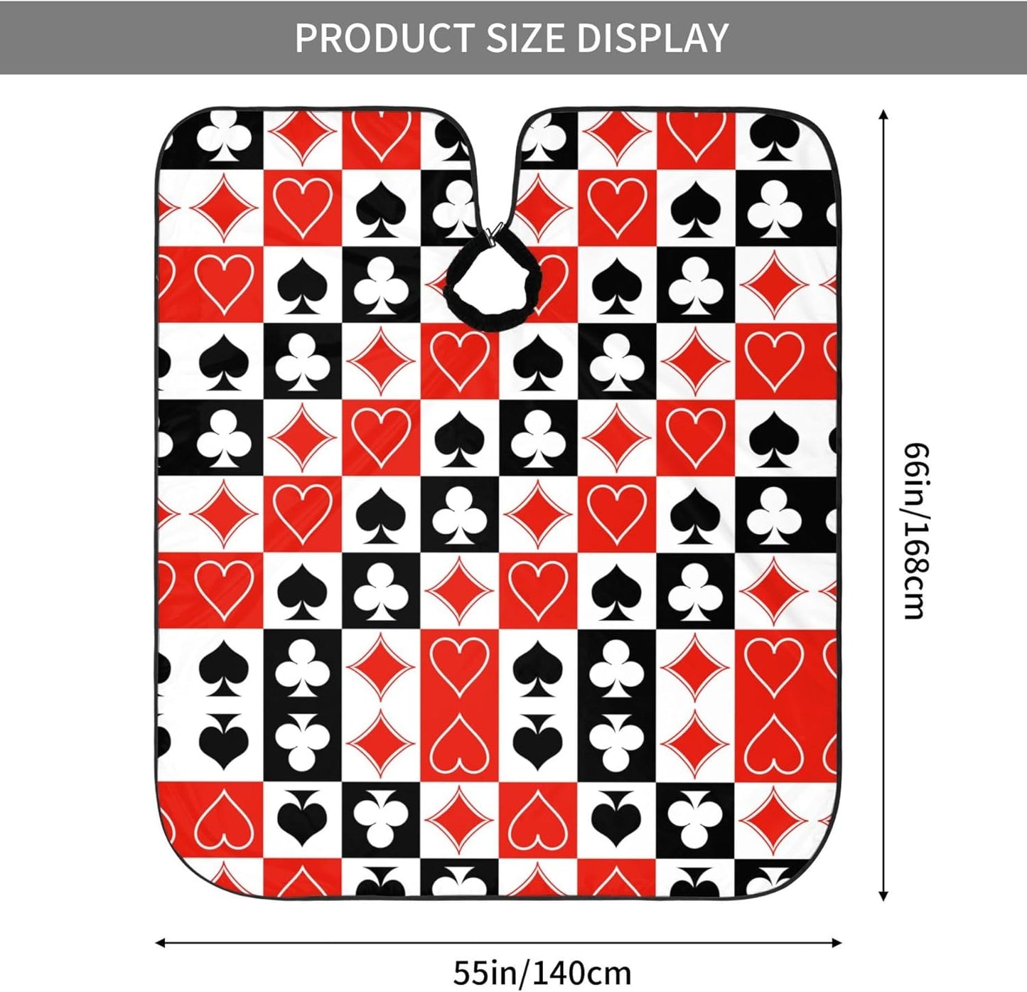 Professional Barber Cape Checkered Suits Hearts Diamonds Clubs Spades Poker Playing Cards Dyeing Salon Apron Large Long Hair Styling Cape Hair Cutting Gown Barber Aceessories, 55x66 Inch