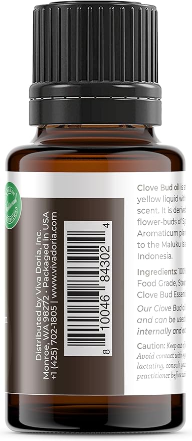 Viva Doria Clove Bud Essential Oil, 100% Pure, Natural Clove Essential Oil, Undiluted, for Aromatherapy | Food Grade, 15 mL (0.5 Fluid Ounce)