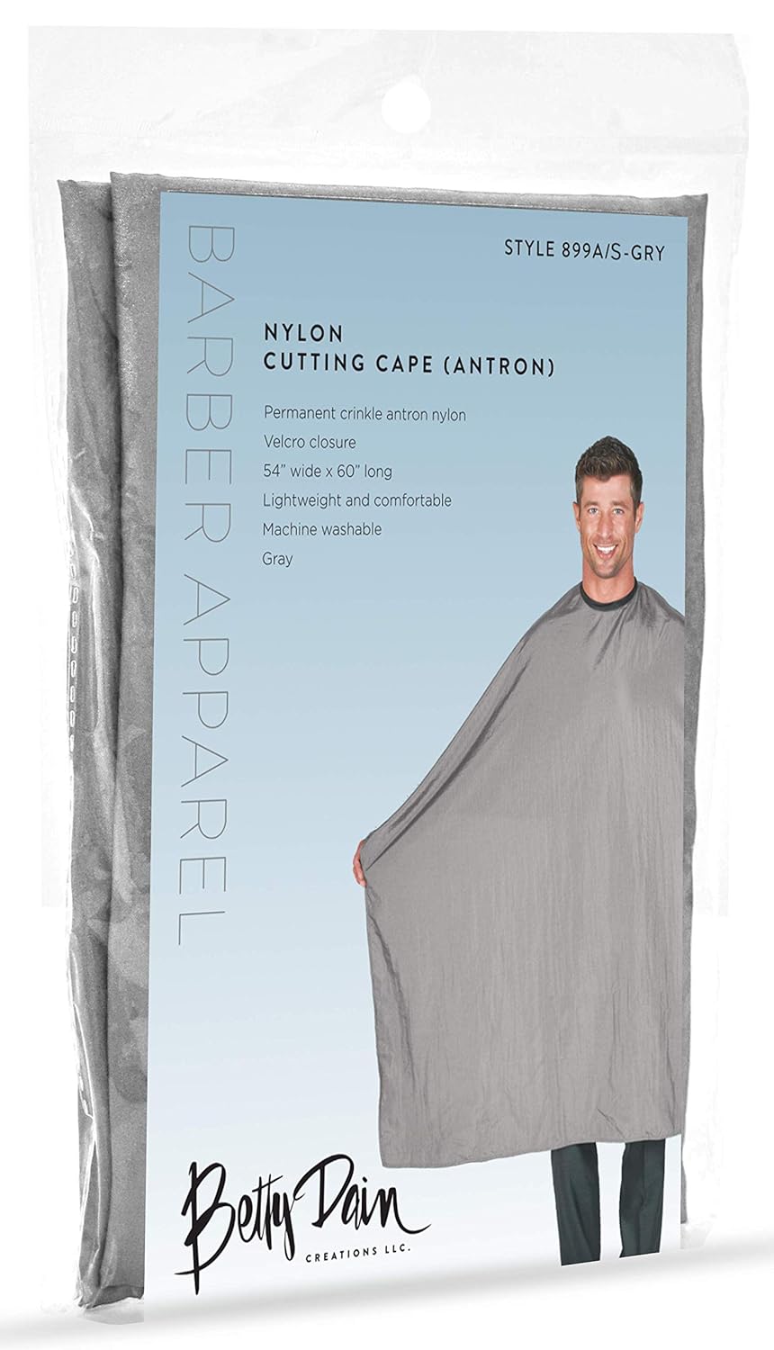 Betty Dain Lightweight Crinkle Nylon Hair Cutting/Styling Cape, Water Resistant, Ultra Lightweight Crinkle Antron Nylon, Repels Hair, Neck Snap Closure, Generous 54 x 60 Inch Size, Silver