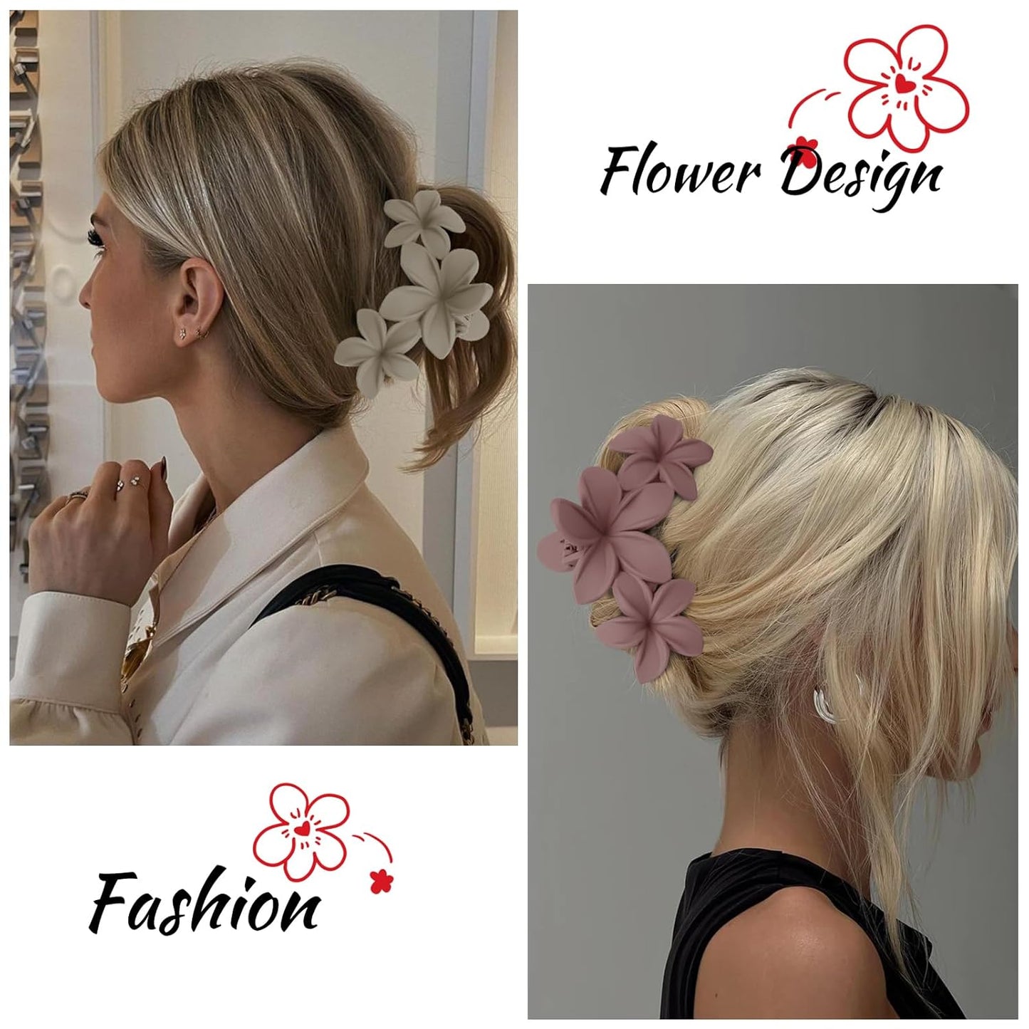 Hawaiian Plumeria Flower Hair Clips for Women Large Matte Claw Clips for Girls Non Slip Claw Clips for Thick Hair Strong Hold Beach Hair Accessories 4 PCS