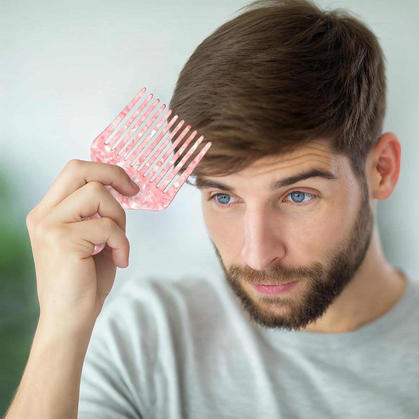 Hairs Picks for Women Curly Hair Wide Tooth Hair Pick Comb, Pink Long Tooth Hairs Comb for Long Thick Curly Hai Detangling Lifting Combs for Women Men Anti Static Hai Styling Tool, 4.8 Inches