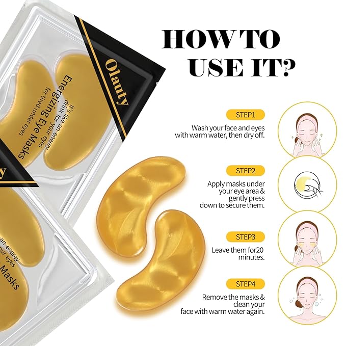 30 Pairs 24K Gold Eye Mask, Reduce Dark Circles, Puffy Eyes, Undereye Bags, Gel Collagen Eye Patches for Reduce Fine Line, Moisturizing Under Eye Gel Pads for Women Men