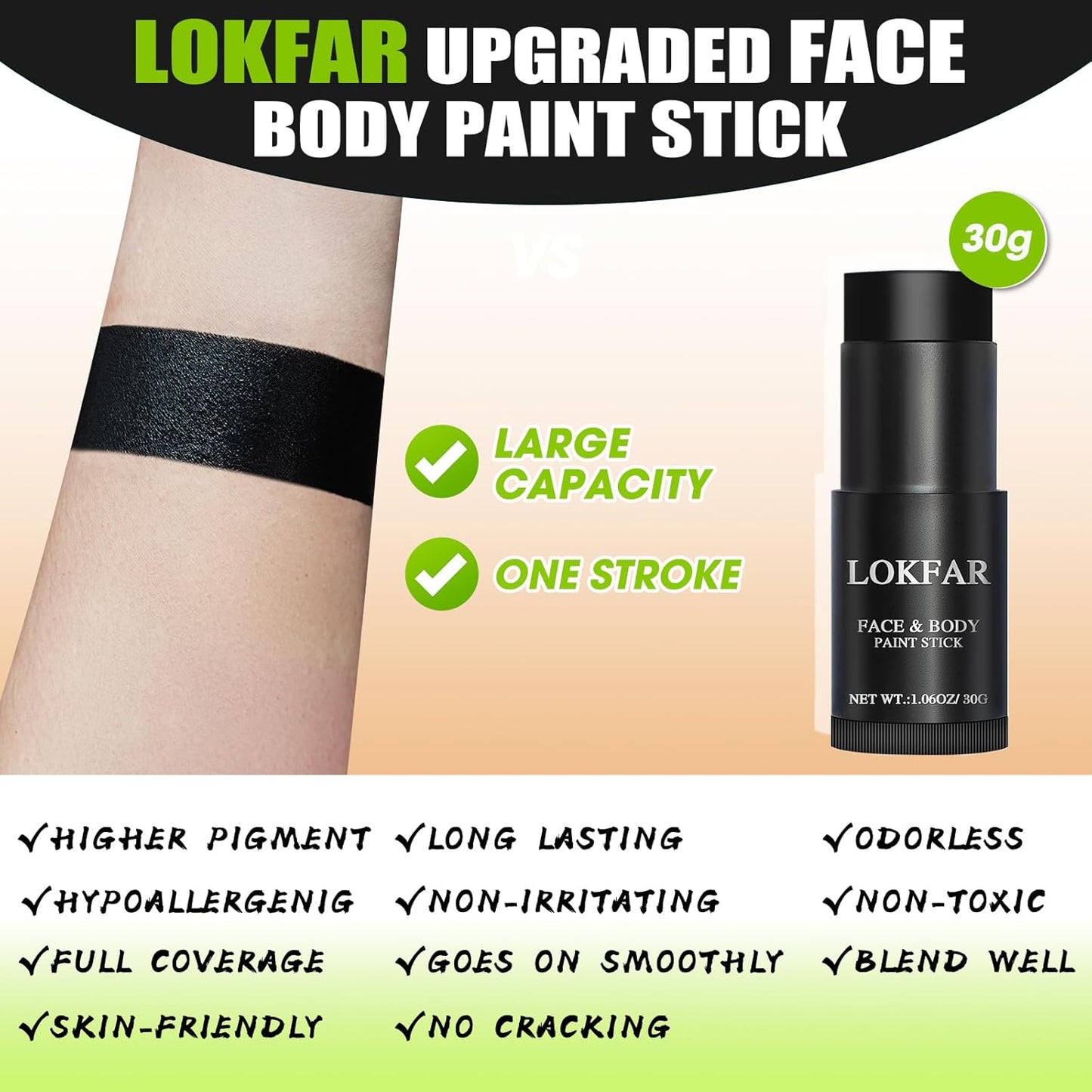 Black & Green & White Face Body Paint Stick, White Foundation Makeup, Football Baseball Eye Black Stick, Professional Halloween Face Makeup Kit for Zombie Clown Vampire Skeleton Witch Joker