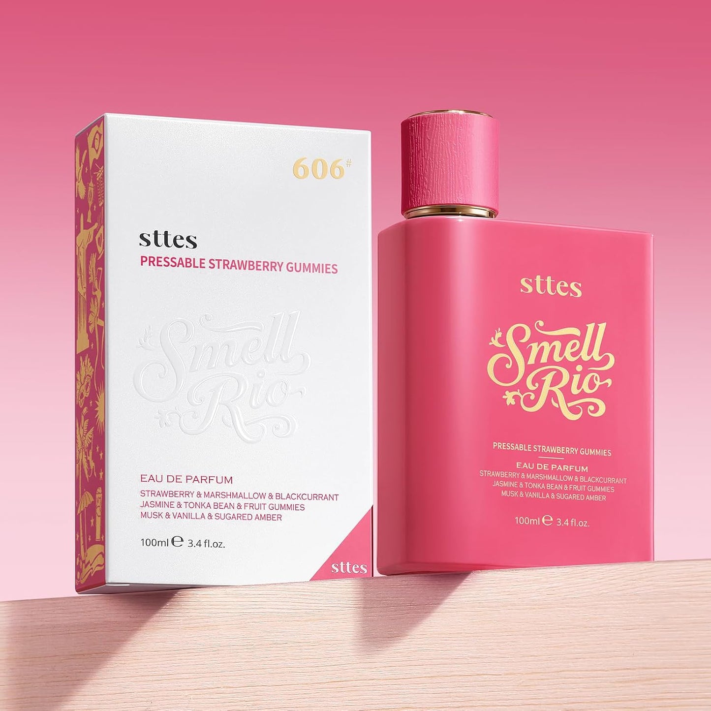 Sttes Perfume 606# Hair Perfume for Women โ Long-Lasting Strawberry, Candy, Vanilla & Marshmallow Gourmand Fragrance Eau de Parfum 100ml (3.4 fl oz) โ Pressable Strawberry Gummies