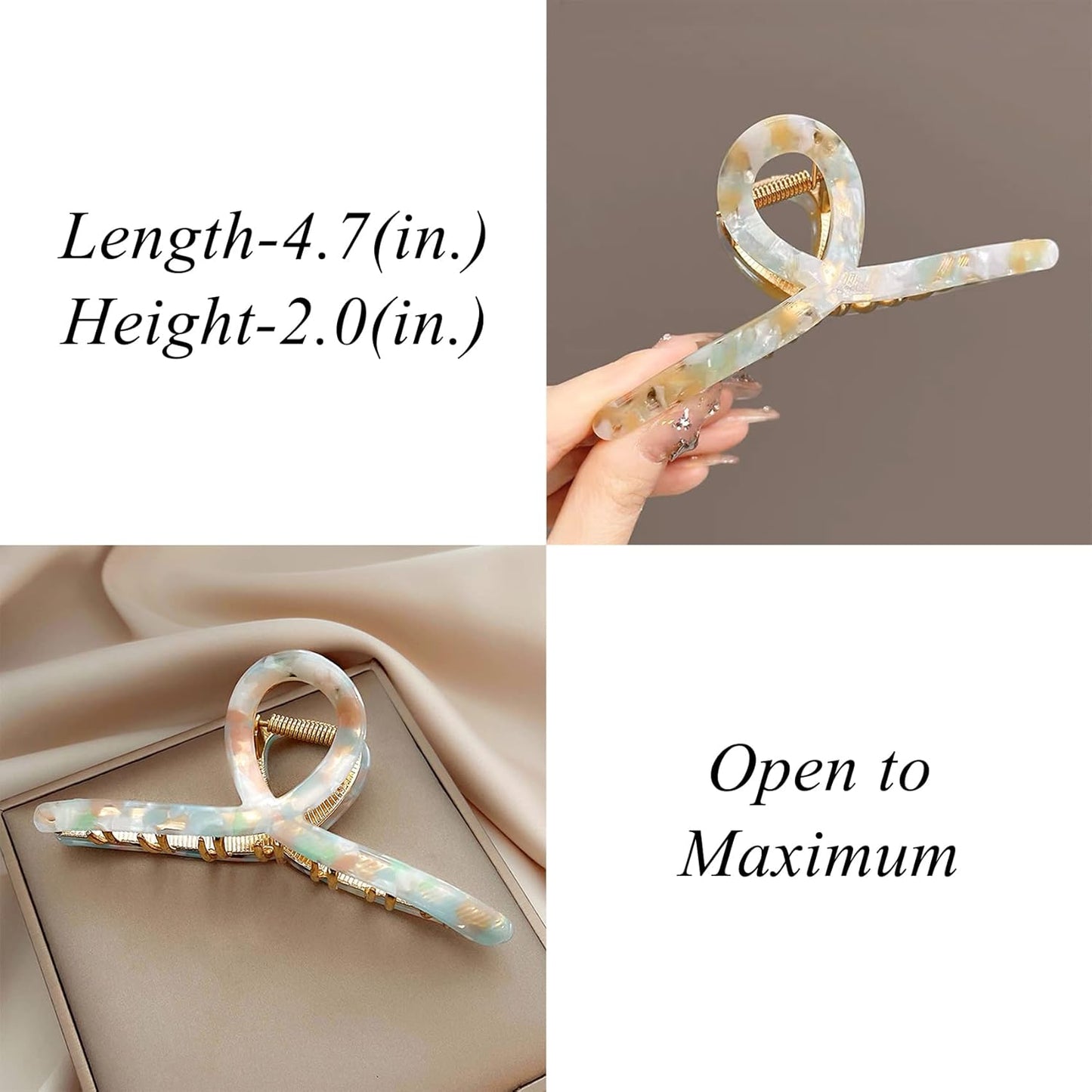 FAELBATY Hair Clip, Large Acetate Metal Claw Clip for Women, 4.7" Butterfly Hair Clips for Girls, Hair Accessories for Long Thick Hair (Mixed Green, 1 Count)