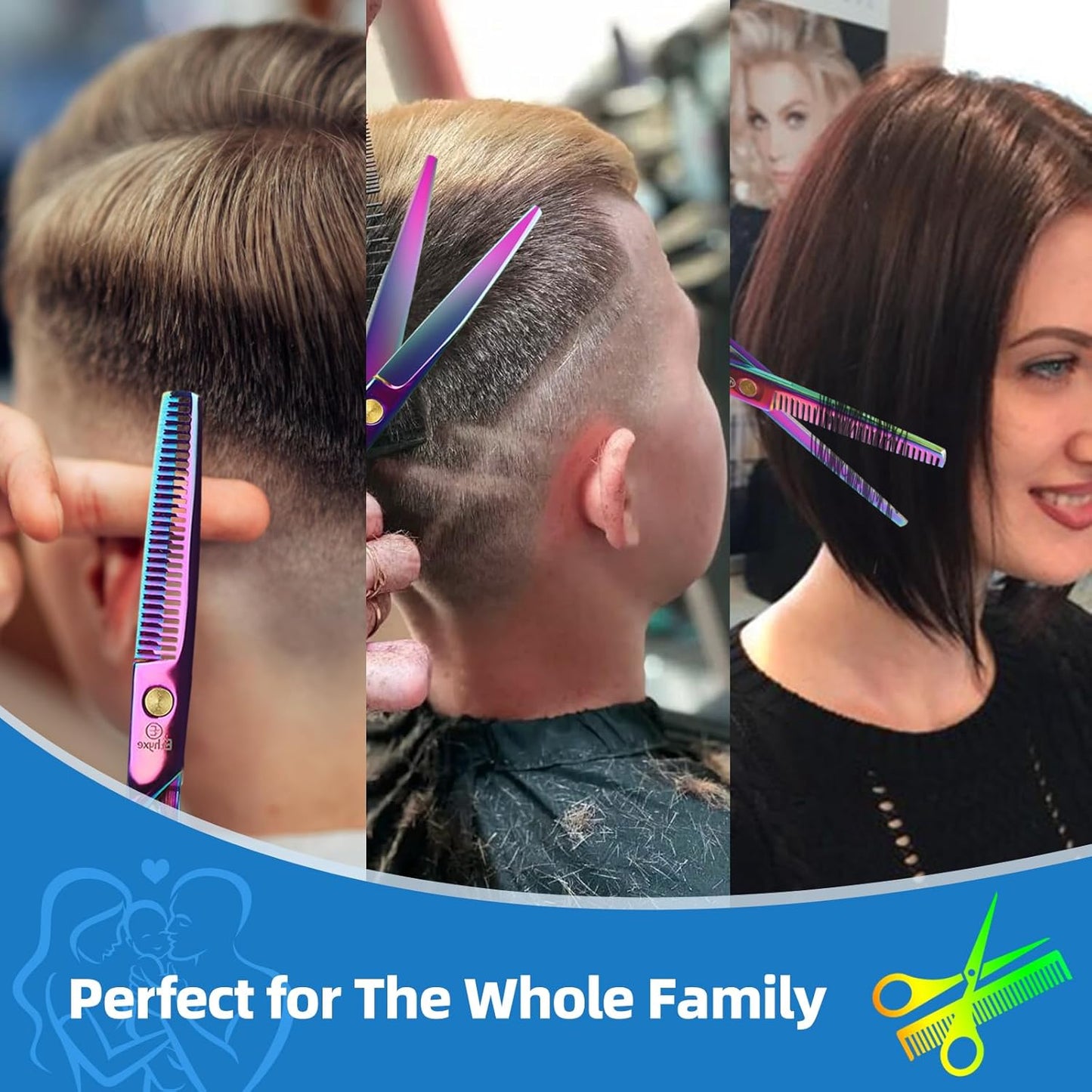 Hair Scissors Shears Professional - 6.5-Inch Multifunctional Barber Scissors Set, Salon Thinning and Straight Shears, Ideal Christmas Gift for Mother, Father, and Friends (Multi-Colored)