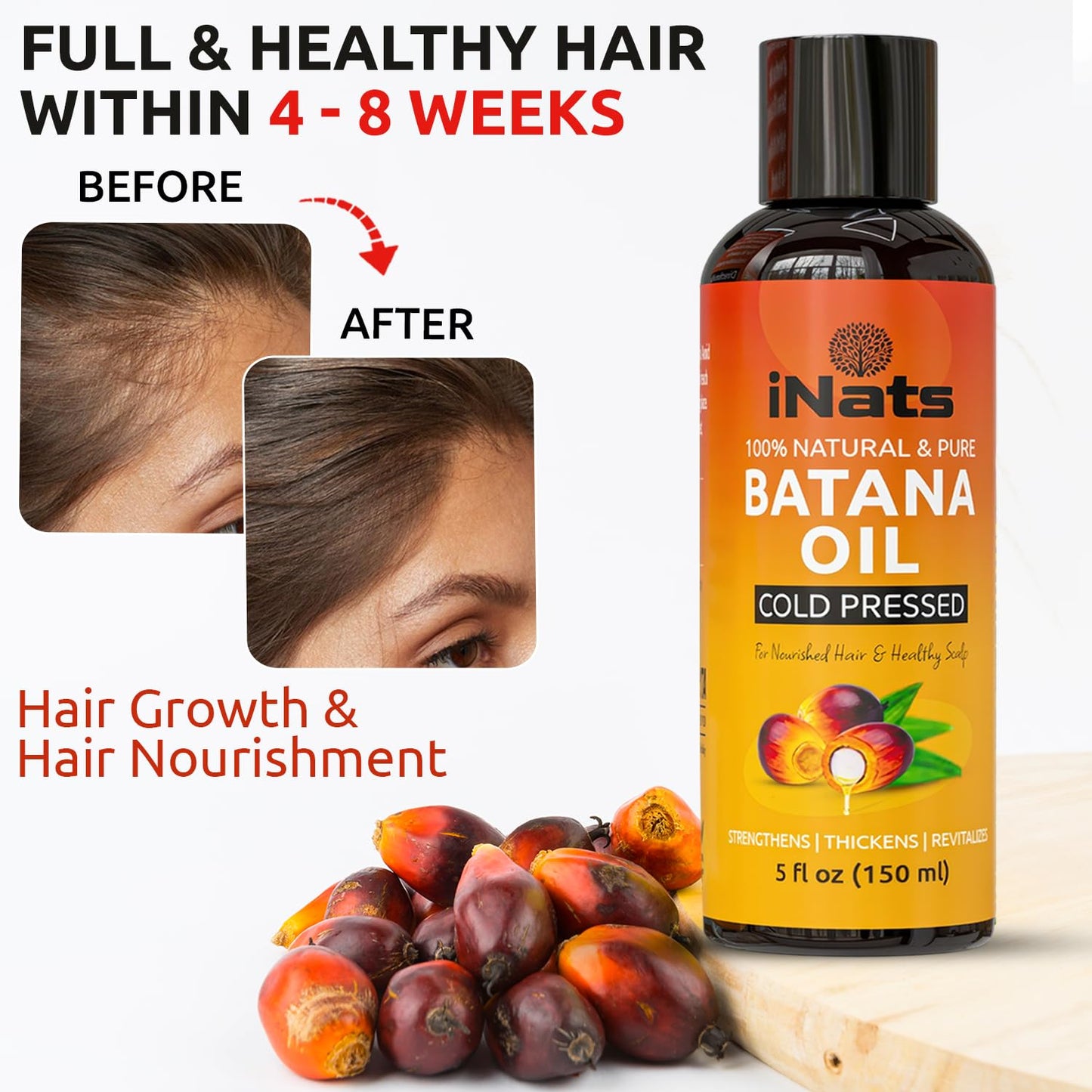 Premium Raw Batana Oil for Hair Growth (5 Fl Oz) - Dr. Sebi 100% Pure & Batana Hair Growth Oil from Honduras - Organic & Natural - Deeply Nourishing Scalp for Thicker & Stronger Hair for Women & Men