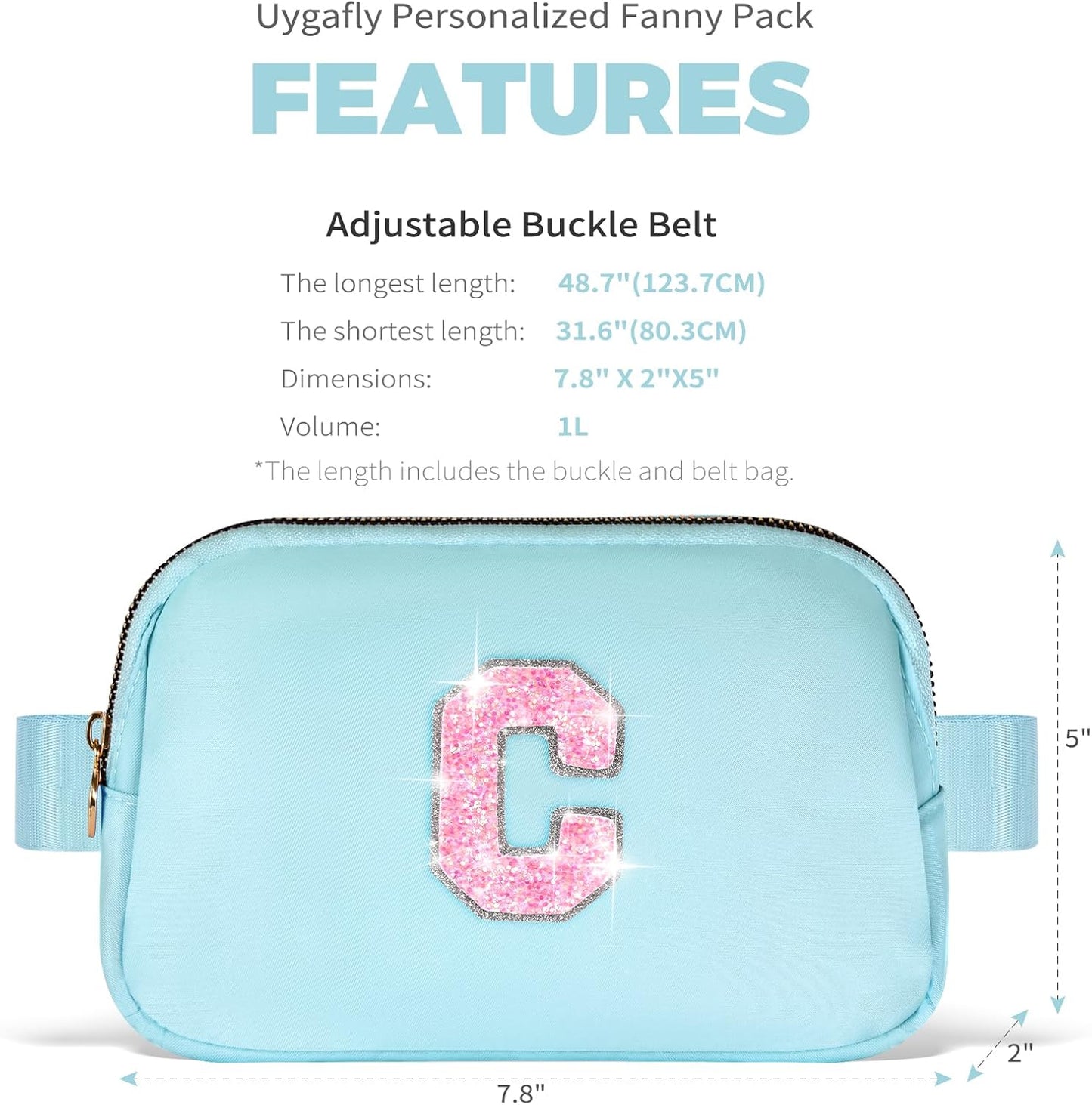 Fanny Pack Belt Bag Crossbody Bags with Initials Letter Patch Trendy Stuff for Teens Cute Stuff Birthday Gifts for Teenager Girls | C,Blue Bag