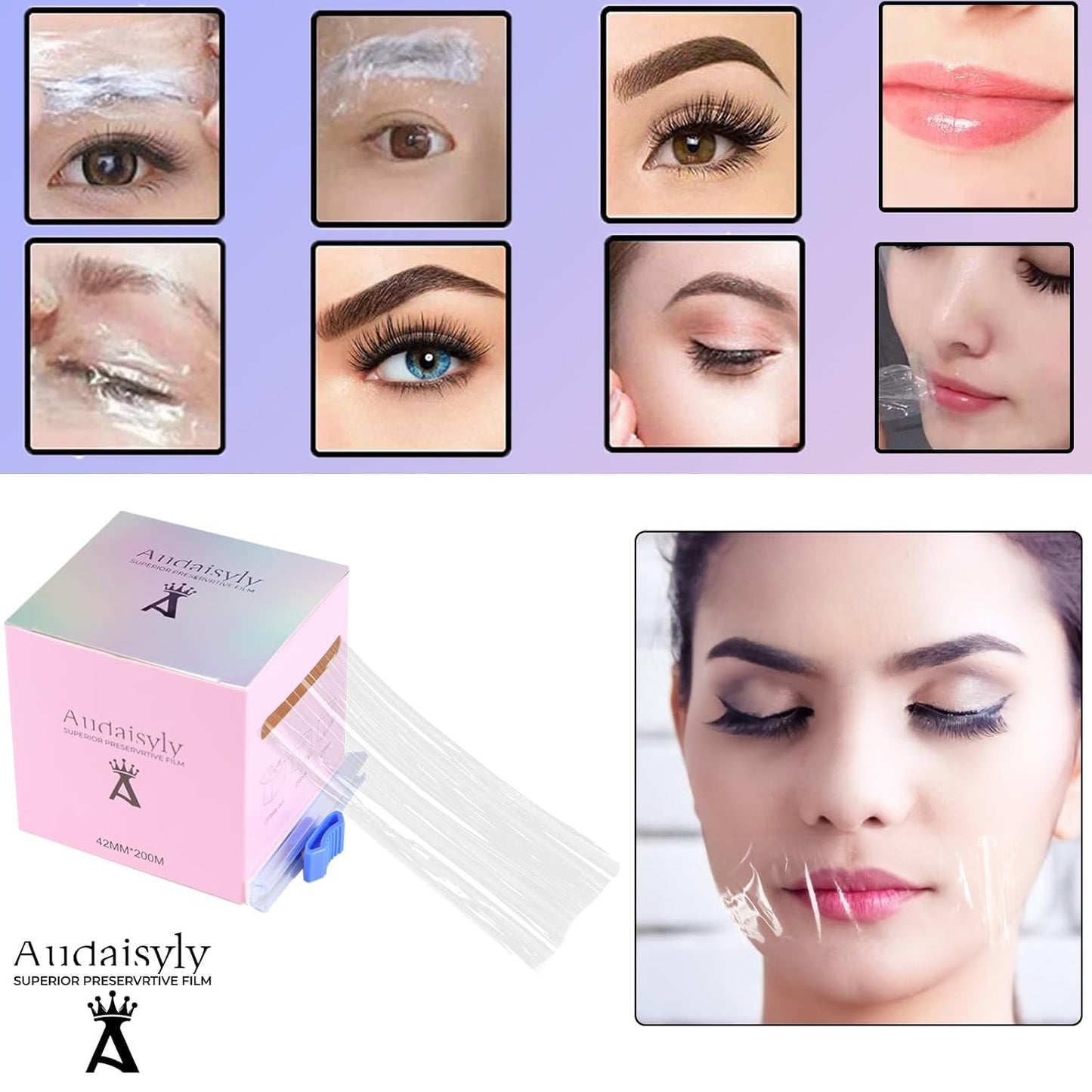 3 Boxes Disposable Eyebrow Tattoo Plastic Wrap with Ergonomic Slicer, Premium Transparent Preservative Film Roll Perfect for Lip Blush, Eyebrow Lamination Lash Lift Permanent Make Up Cling Cover