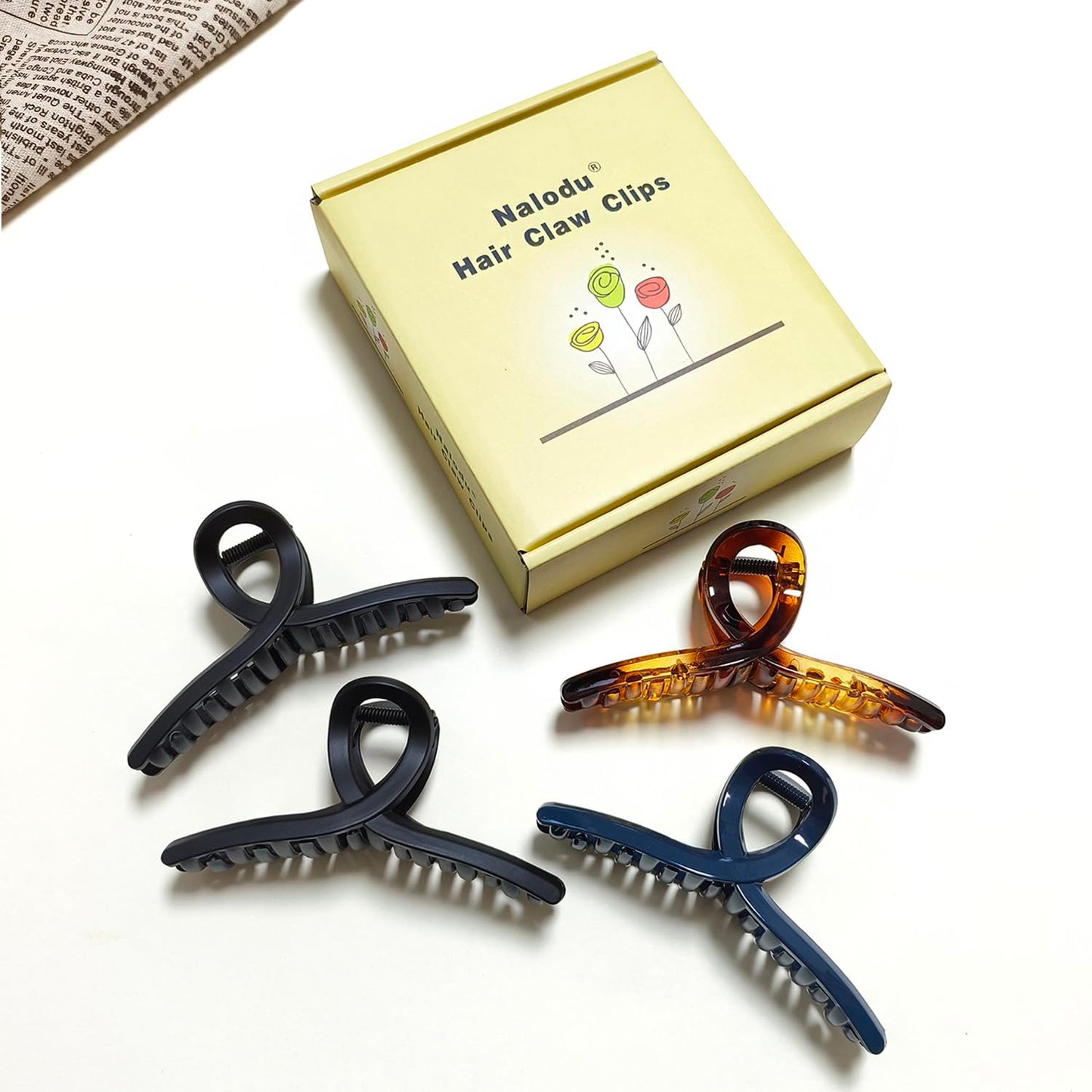 Hair Claw Clips Large 4 Inch No Slip Big Matte Shiny Butterfly Clip Clamp Assorted Colors for Thin Fine Thick Hair Women and Girls, 4 Pack