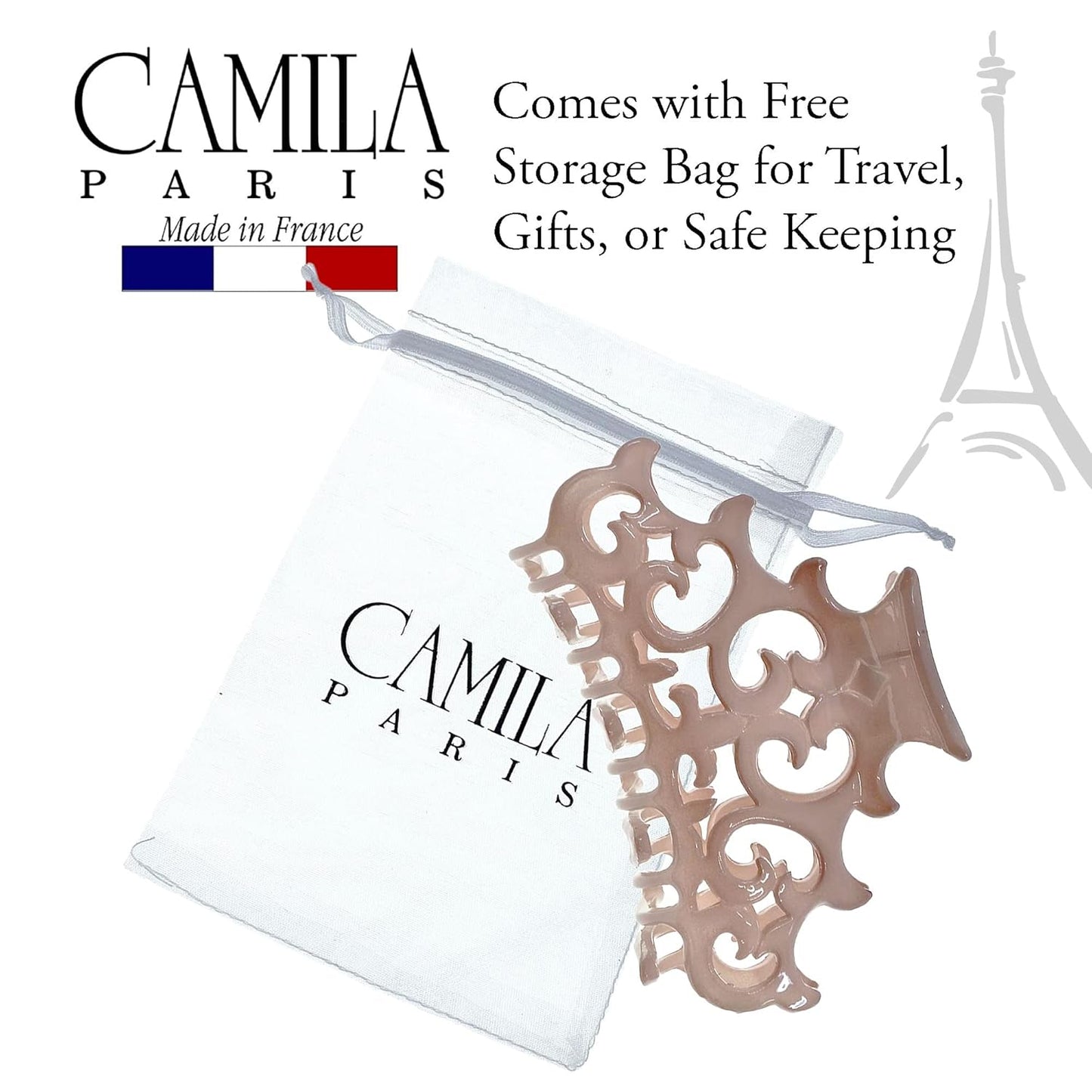 Camila Paris CP2904 French Hair Clip for Women, Girls Beige Hair Claw Clips Jaw Fashion Durable and Styling Hair Accessories for Women, Strong Hold No Slip Grip, Made in France