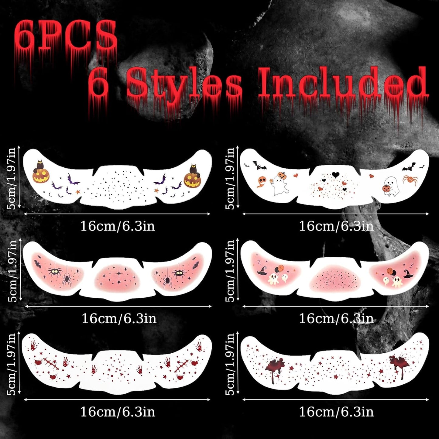 Glitter Freckles, Holographic Face and Body Glitter Tattoo Sparkle for Women Gold Glow Cosmetic Star Makeup Accessories for Festival Rave (6pcs Halloween)