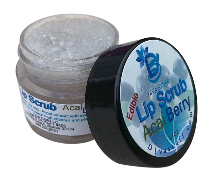 Diva Stuff Ultra Hydrating Lip Scrub for Soft Lips, Gentle Exfoliation, Moisturizer & Conditioner, Acai Berry – ¼ oz (Made in the USA)