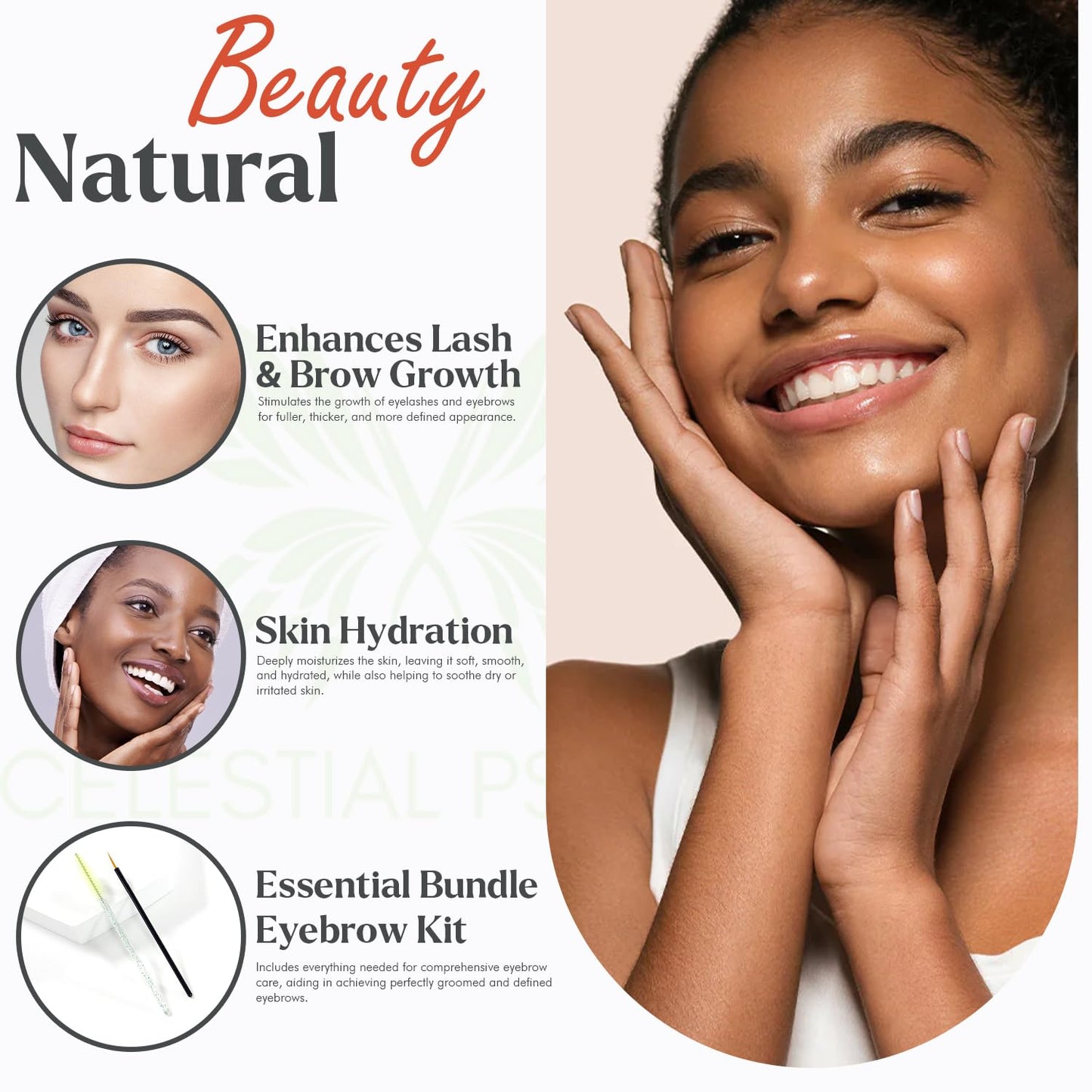 USDA Certified Organic Castor Oil (2 Oz with Essential Bundle - Eyebrow Kit) 100% Pure Natural, Chemical-Free, Hexane-Free, Promote Lash, Brow, and Hair Growth, Skin Hydration