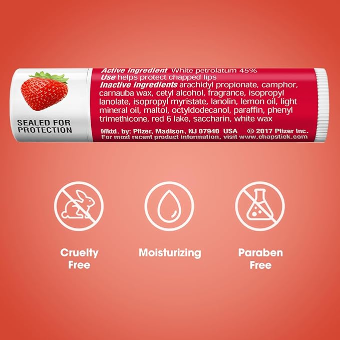ChapStick Lip Care, Classic Strawberry 12-Count – Bulk Lip Balm, Fruity & Sweet, 0.15 Oz Ea