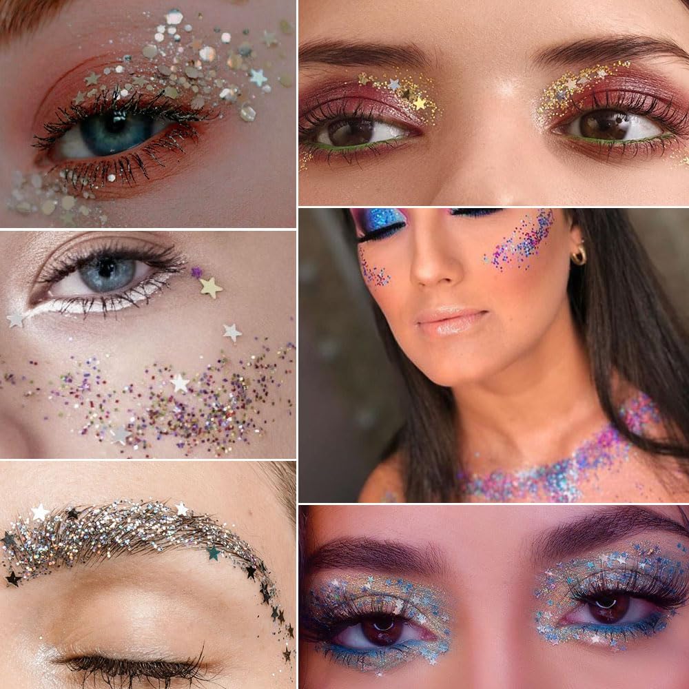 AMY'S DIARY 9 Colors Pressed Glitter Eyeshadow Palette Glitter Silver Blue Purple Gold Eyeshadow Palette, Glitter Daily Party Sparkling Eye Face Makeup Cosmetics (D1)