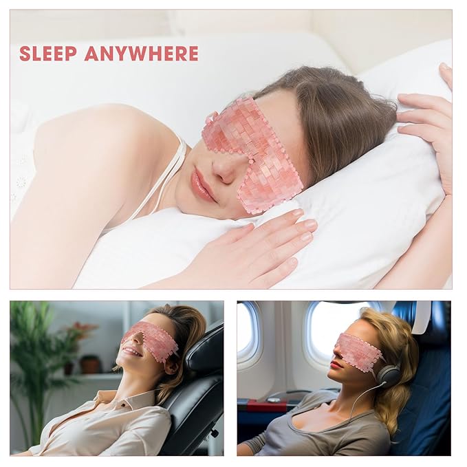 Jade Eye Mask&Rose Quartz Eye Mask - with Adjustable Strap for face 100% Natural Gemstone Jade Sleep Mask