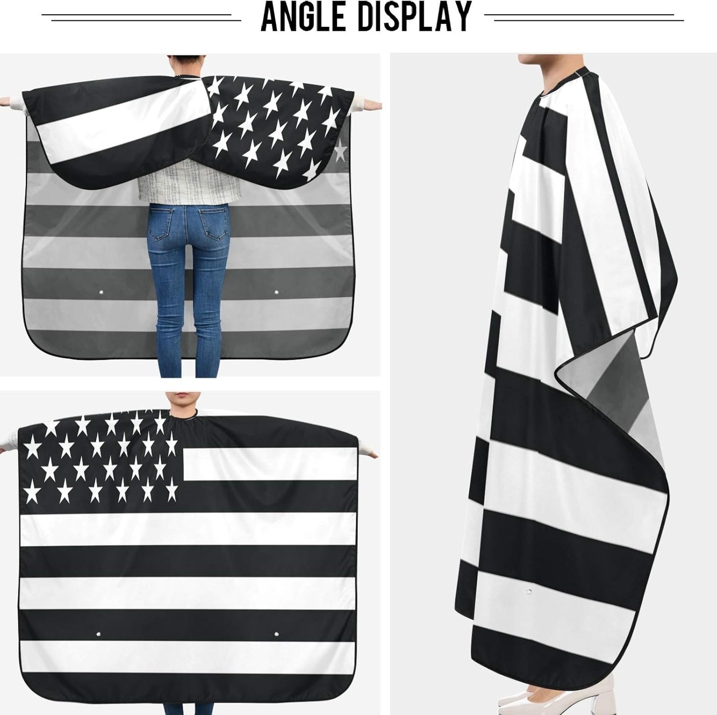 visesunny Barber Cape Black White American Flag Polyester Hair Cutting Salon Cape Apron Anti-Static Haircut Water-Resistant Shaving Cloth Beard Shaving Bib Hairdressing Cape