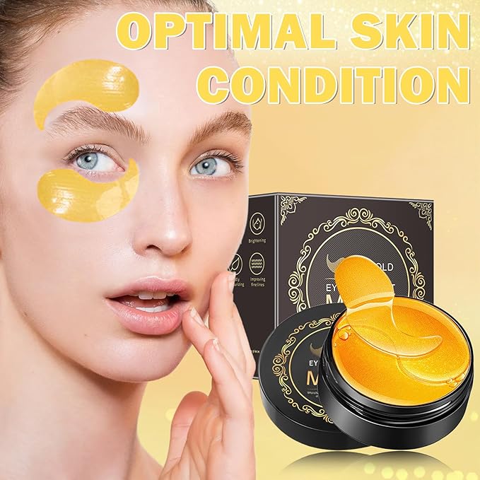 DAMUSI Gold Under Eye Patches for Puffy Eyes and Dark Circles,Moisturise 24k Gold Eye Mask for Dark Circles,Smooth Wrinkles Collagen Eye Patches,Reduce Eye Lines Eye Care(30 Pairs)