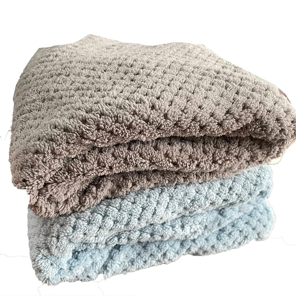 2 Pack Absorbent Microfiber Hair Towel Wrap,Anti-frizz Hair Drying Towel with Button to Dry Hair Quickly,25.6X9.8 inch (Gray&Blue)