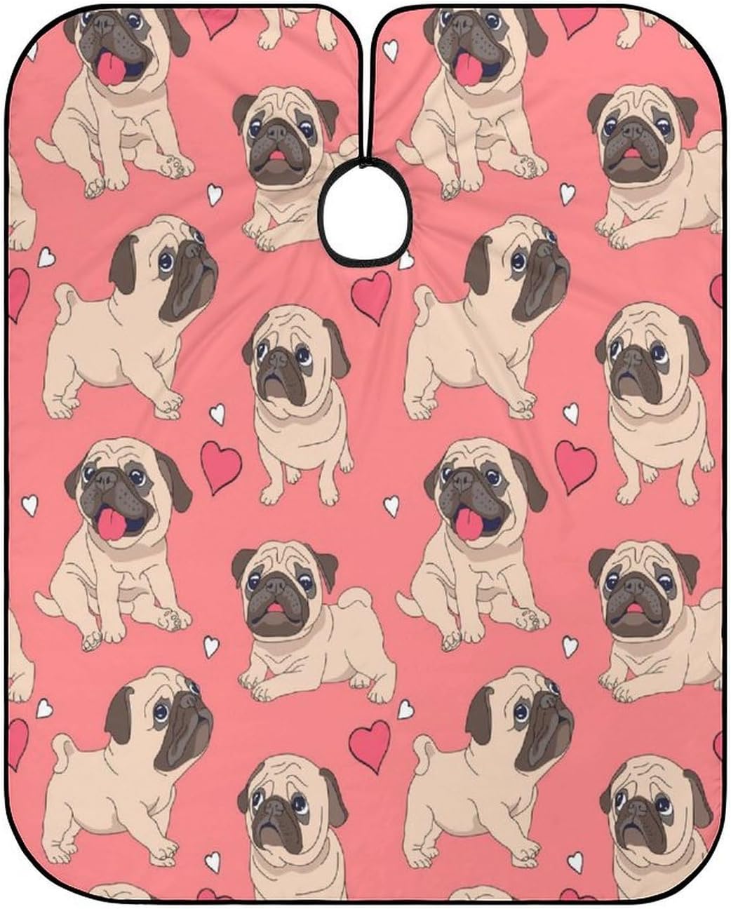 Professional Barber Cape for Men Women, Water and Stain Resistant Funny Cartoon Pugs Puppy Pink Art Hair Cutting Cape Extra Large Haircut Apron Hair Cutting Cloak, Skin Friendly