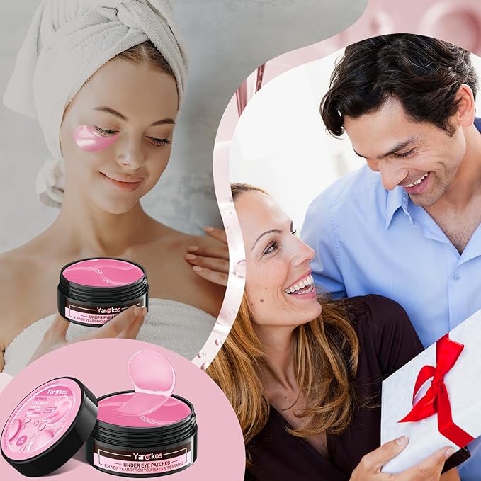 2 Packs 60 Pcs Under Eye Patches, 24K Gold+Pink, 30 Pairs Women Undereye Mask for Puffy Eyes Dark Circles Treatment, Men Collagen Gel Pads Hydrating for Eye Bags Puffiness Wrinkle, Beauty Skin Care