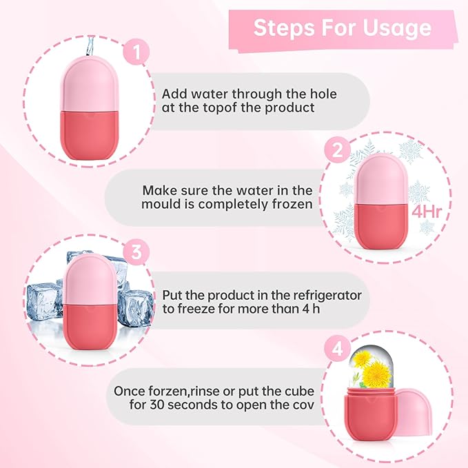 Ice Roller for Face and Eye, Ice Face Roller, Ice Roller Skin Care Tools Gifts for women,Silicone Ice Mold for Beauty(Pink)